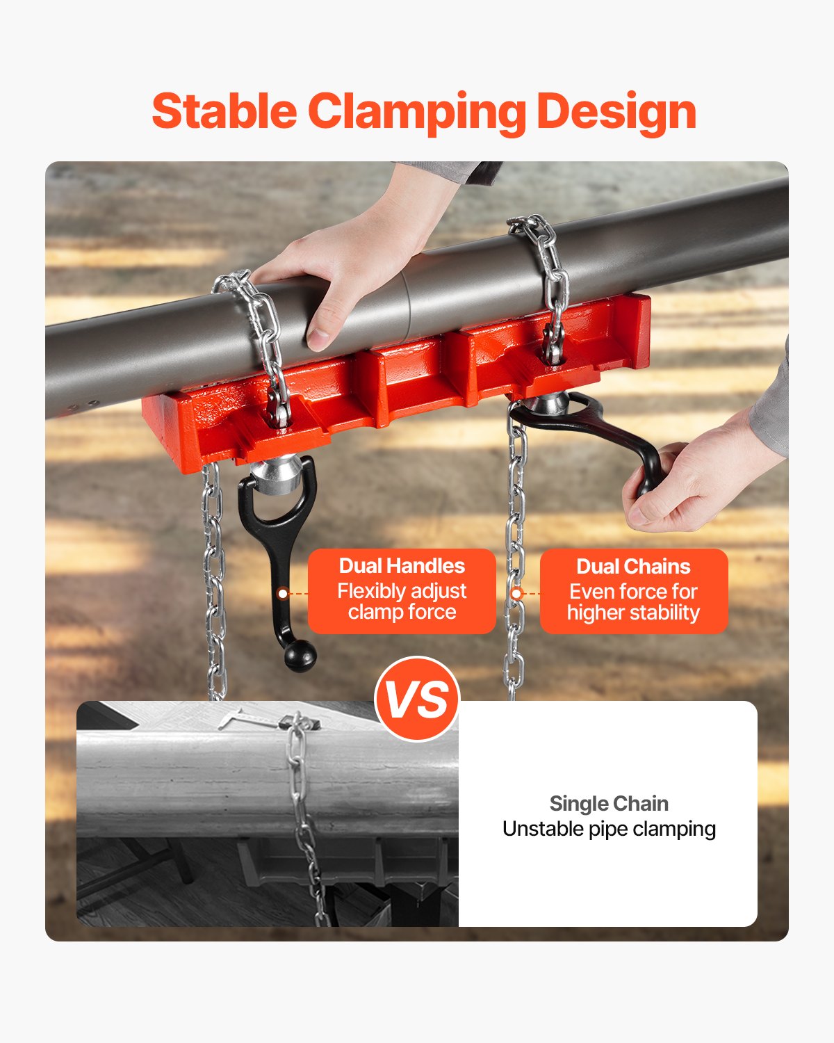 Heavy-Duty Cast Iron Pipe Welding Vise, 1/2 to 8-Inch Clamp with Dual Chains & Crank Handles for Secure and Versatile Pipe Clamping