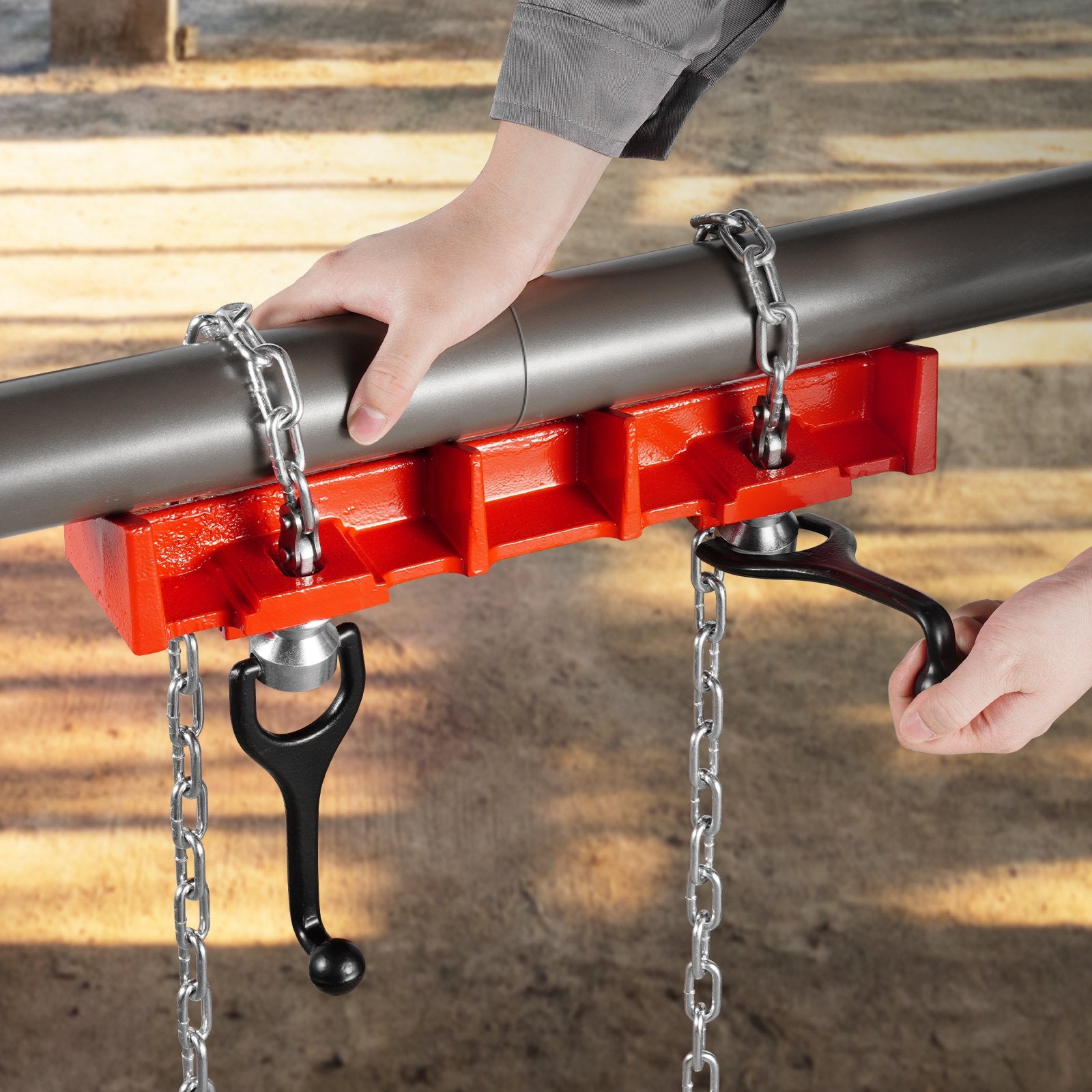 Heavy-Duty Cast Iron Pipe Welding Vise, 1/2 to 8-Inch Clamp with Dual Chains & Crank Handles for Secure and Versatile Pipe Clamping