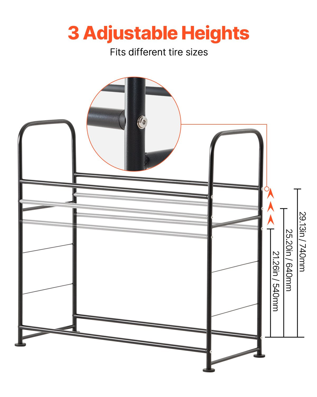 Heavy-Duty Adjustable Tire Storage Rack, 2-Shelf Stand for 8 Tires, Q195 Steel, 397 lbs Capacity with Protective Garage Cover