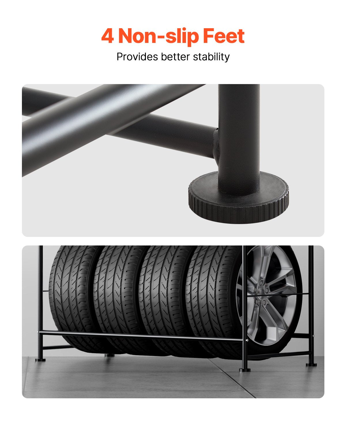 Heavy-Duty Adjustable Tire Storage Rack, 2-Shelf Stand for 8 Tires, Q195 Steel, 397 lbs Capacity with Protective Garage Cover