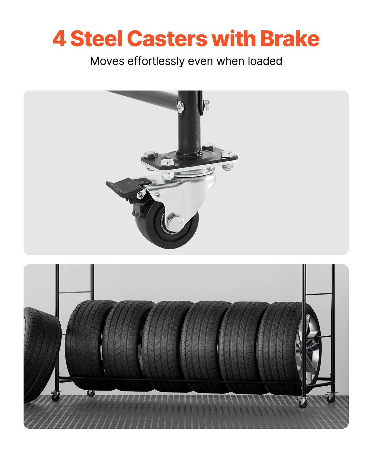Heavy-Duty Rolling Tire Storage Rack with Adjustable Height, 2-Shelf Holder, Transport Trailer, Protective Cover, Holds 12 Tires