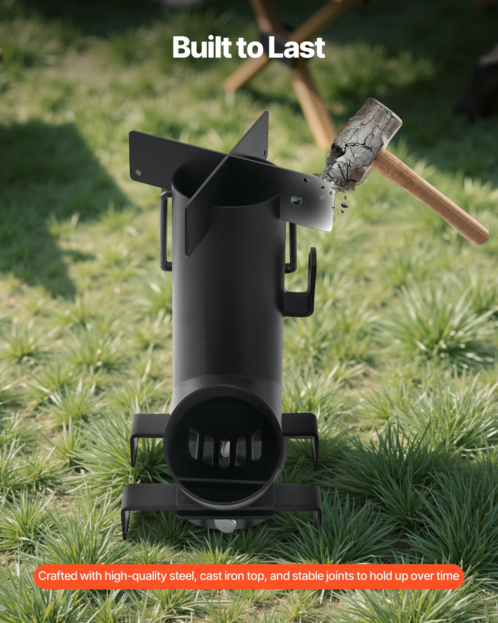 Portable Carbon Steel Rocket Stove for Outdoor Cooking - Wood Burning, Backpacking, Camp Heating, Durable with Carrying Bag