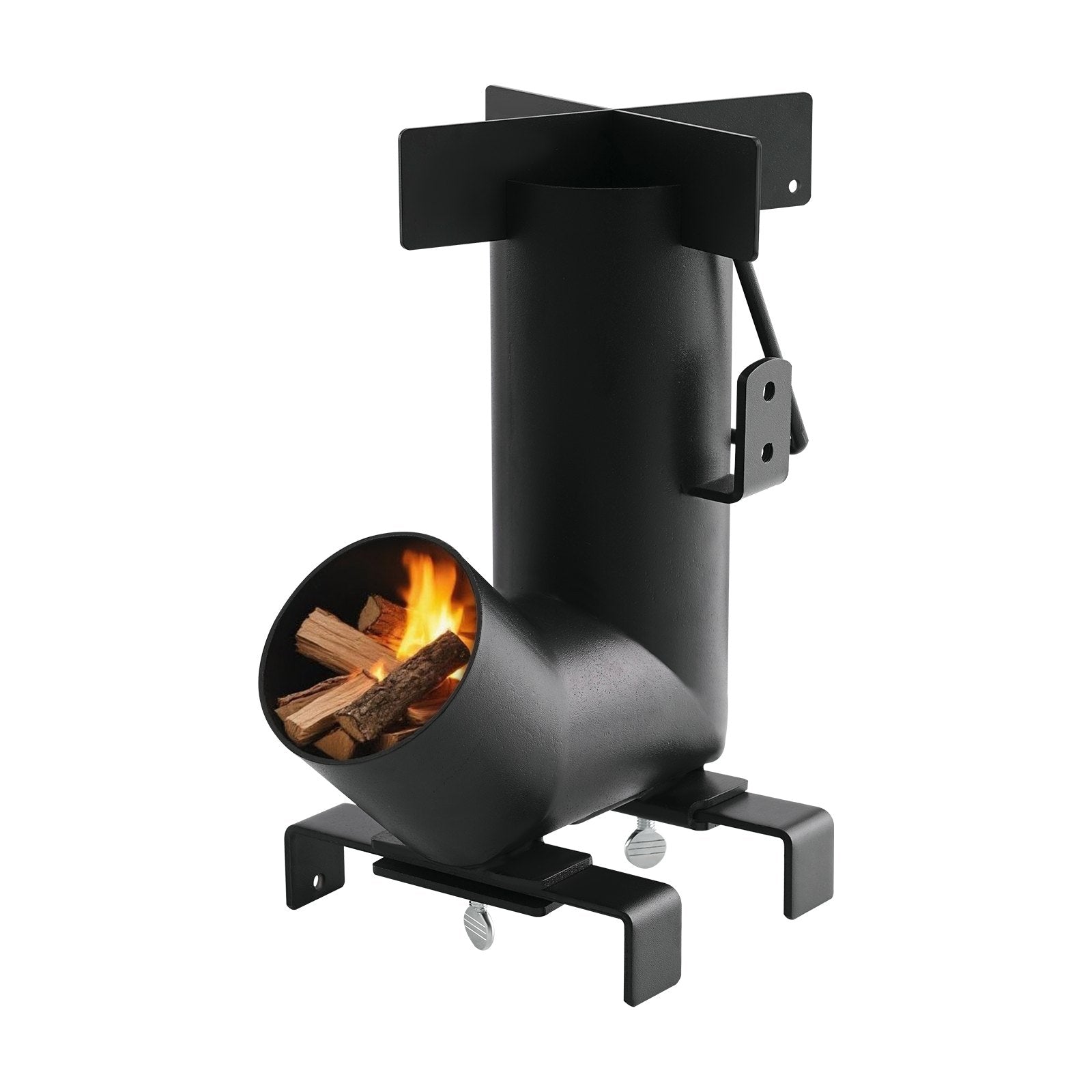 Portable Carbon Steel Rocket Stove for Outdoor Cooking - Wood Burning, Backpacking, Camp Heating, Durable with Carrying Bag