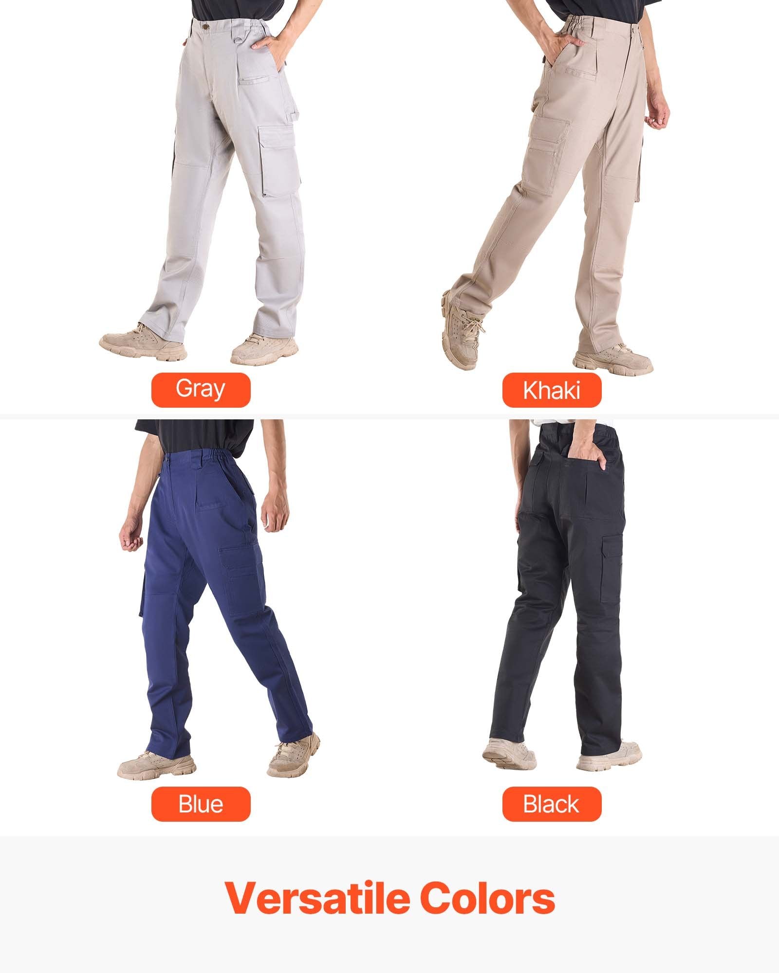 Men's Flame-Resistant Cargo Pants - 9 oz 100% Cotton, Multi-Pockets, Elastic Waist, Tear-Proof Stitching, Ideal for Welding & Casual Wear, Black