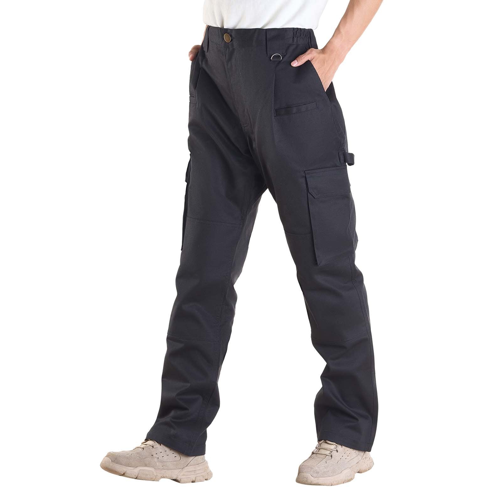 XL Black Men's Flame-Resistant Cargo Pants, 100% Cotton, Multi-Pocket, Elastic Waist, Tear-Proof for Welding & Casual Wear