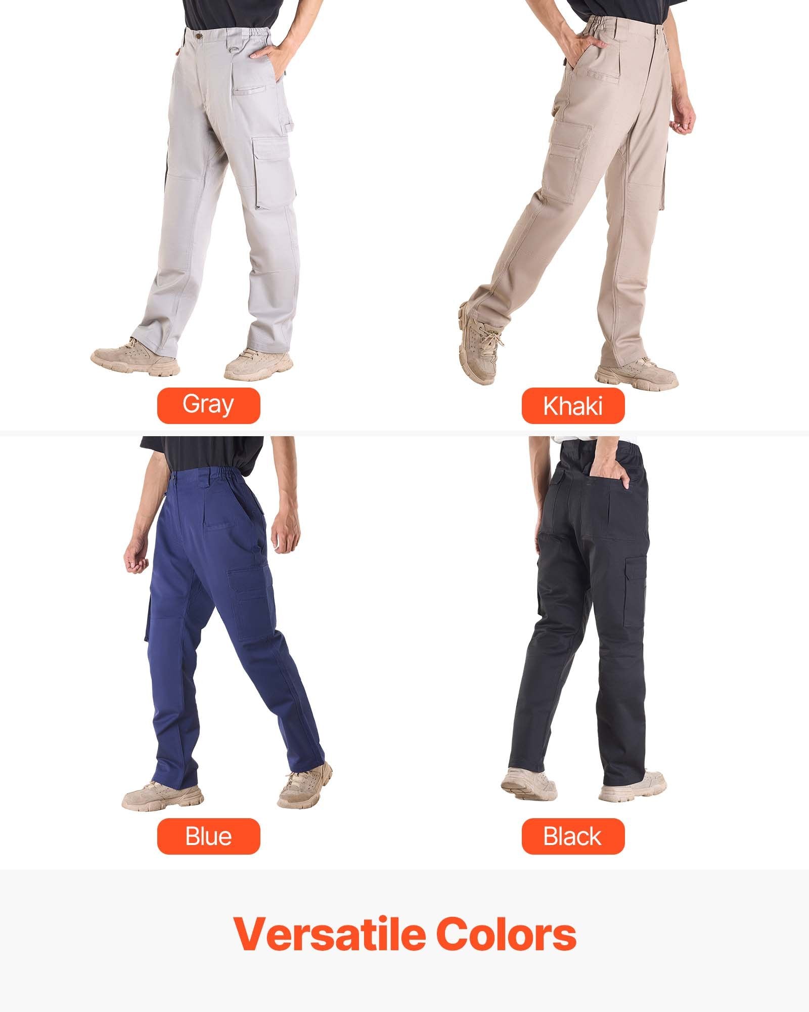 Men's Flame-Resistant Cargo Pants, 100% Cotton, Tear-Proof Stitching, Elastic Waist, Multi-Pocket Design for Welding & Casual Wear, XL Gray