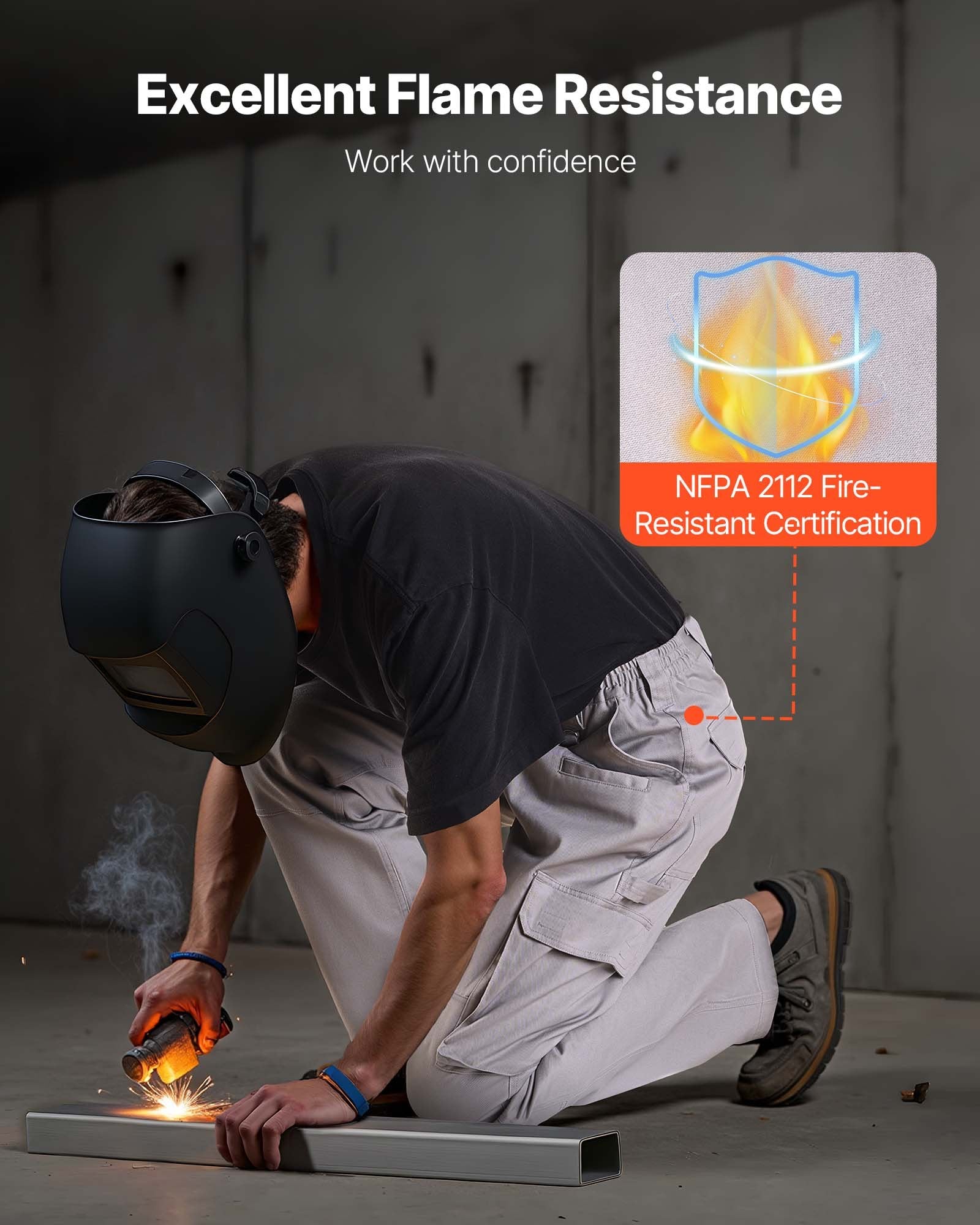 Flame-Resistant Men's Cargo Pants, 100% Cotton, XXL Gray, Tear-Proof Stitching, Multi-Pocket Design, Ideal for Welding & Casual Wear