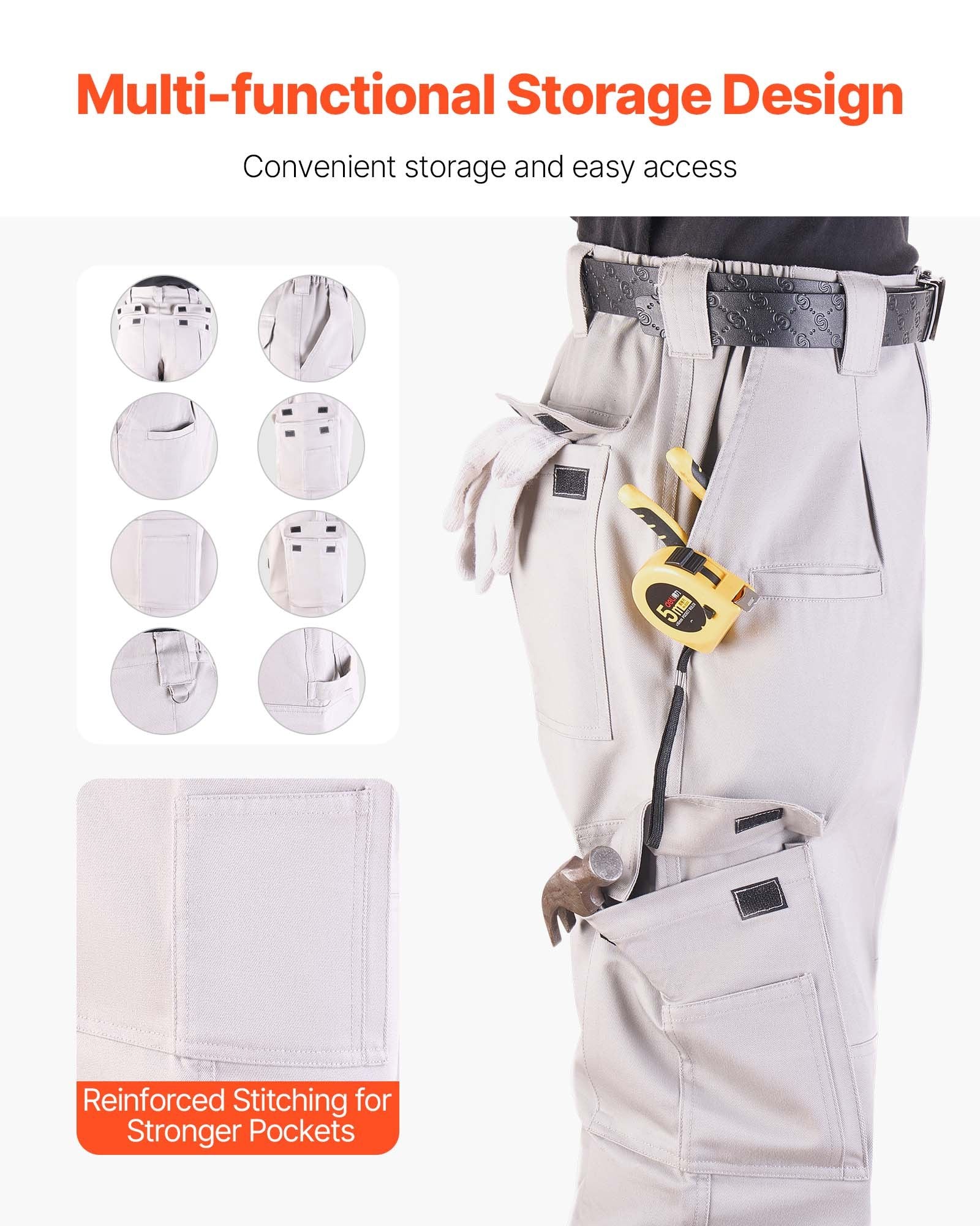Flame-Resistant Men's Cargo Pants, 100% Cotton, XXL Gray, Tear-Proof Stitching, Multi-Pocket Design, Ideal for Welding & Casual Wear