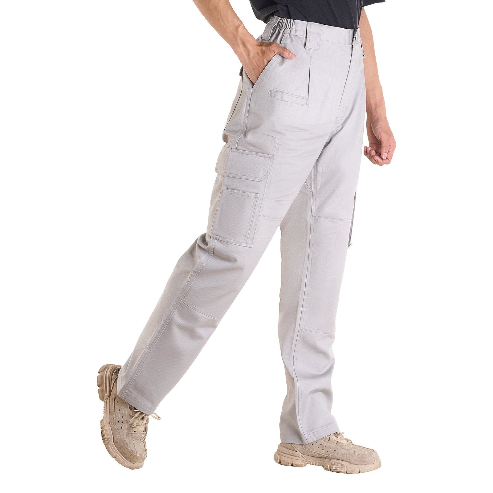 Flame-Resistant Men's Cargo Pants, 100% Cotton, XXL Gray, Tear-Proof Stitching, Multi-Pocket Design, Ideal for Welding & Casual Wear