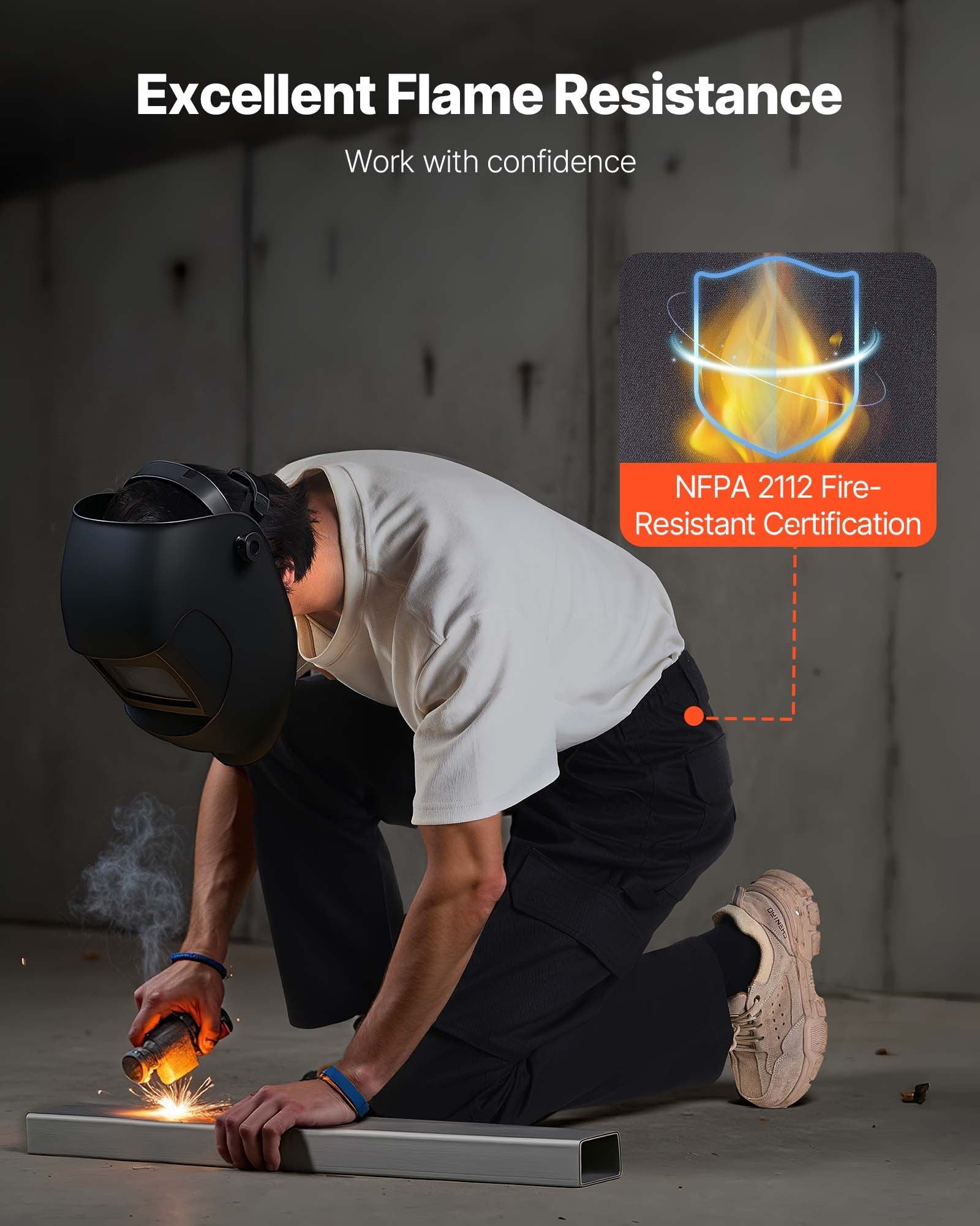 Men's Flame-Resistant Cargo Pants XXL, 9 oz 100% Cotton, Multi-Pockets, Elastic Waist, Ideal for Welding, Durable Tear-Proof Black Workwear