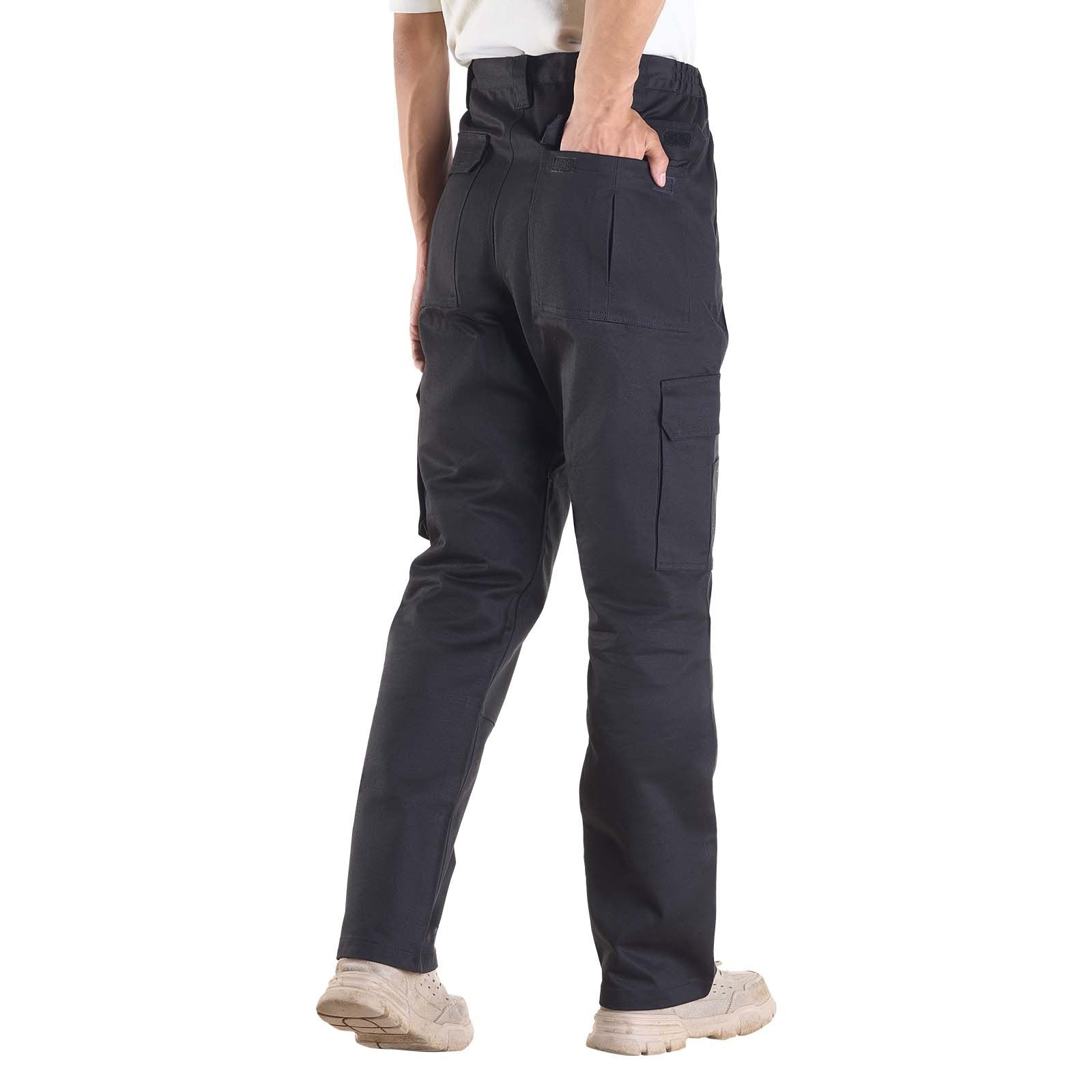 Men's Flame-Resistant Cargo Pants XXL, 9 oz 100% Cotton, Multi-Pockets, Elastic Waist, Ideal for Welding, Durable Tear-Proof Black Workwear