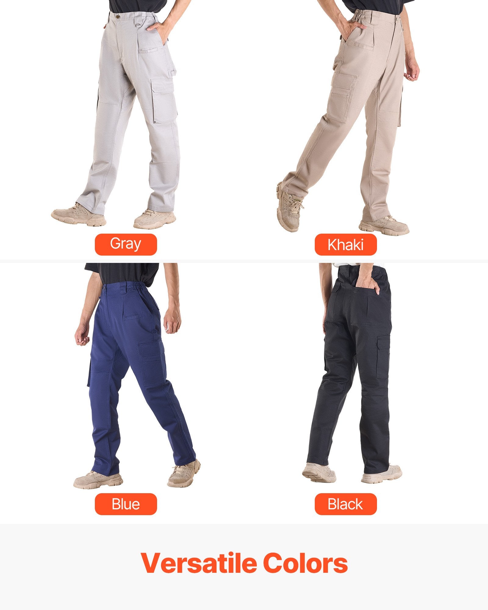 Men's Flame-Resistant Cargo Pants, 100% Cotton, Elastic Waist, Tear-Proof Stitching, Multi-Pockets for Welding & Everyday Use, Dark Blue, Size L