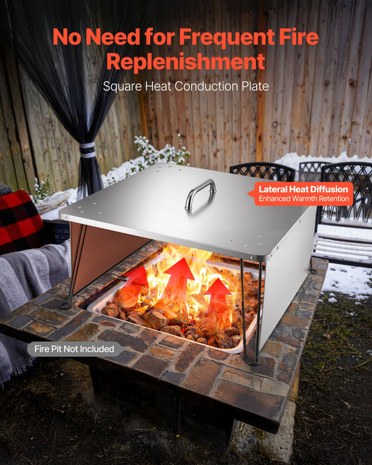 Square Stainless Steel Fire Pit Heat Deflector with Foldable Legs - Outdoor Bonfire Cover for Efficient Heat Distribution, Camping & Wood Burning