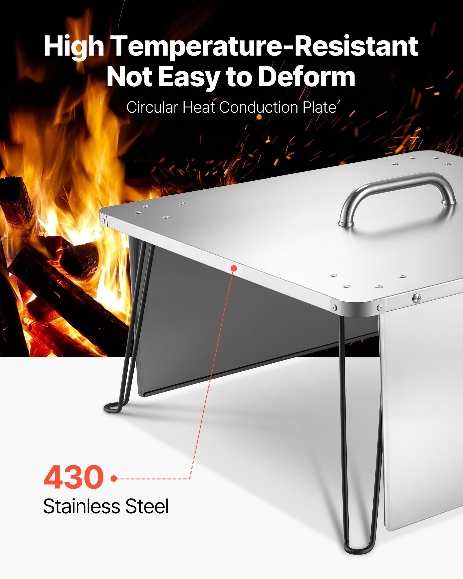 Square Stainless Steel Fire Pit Heat Deflector with Foldable Legs - Outdoor Bonfire Cover for Efficient Heat Distribution, Camping & Wood Burning