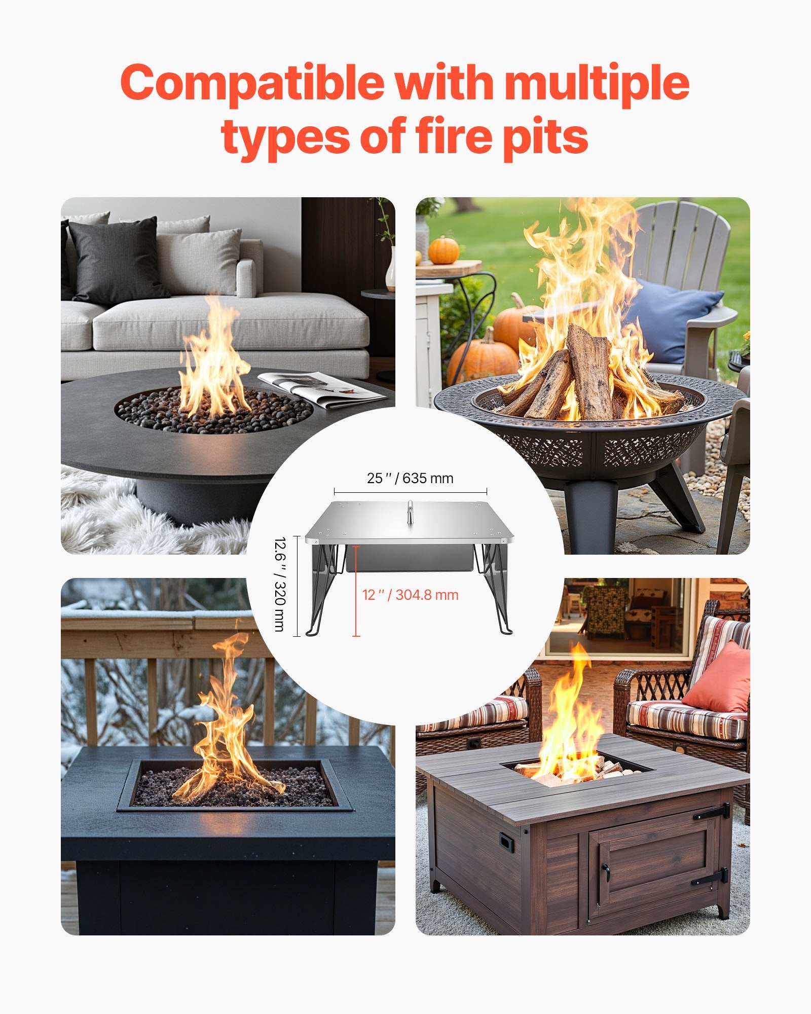 Square Stainless Steel Fire Pit Heat Deflector with Foldable Legs - Outdoor Bonfire Cover for Efficient Heat Distribution, Camping & Wood Burning