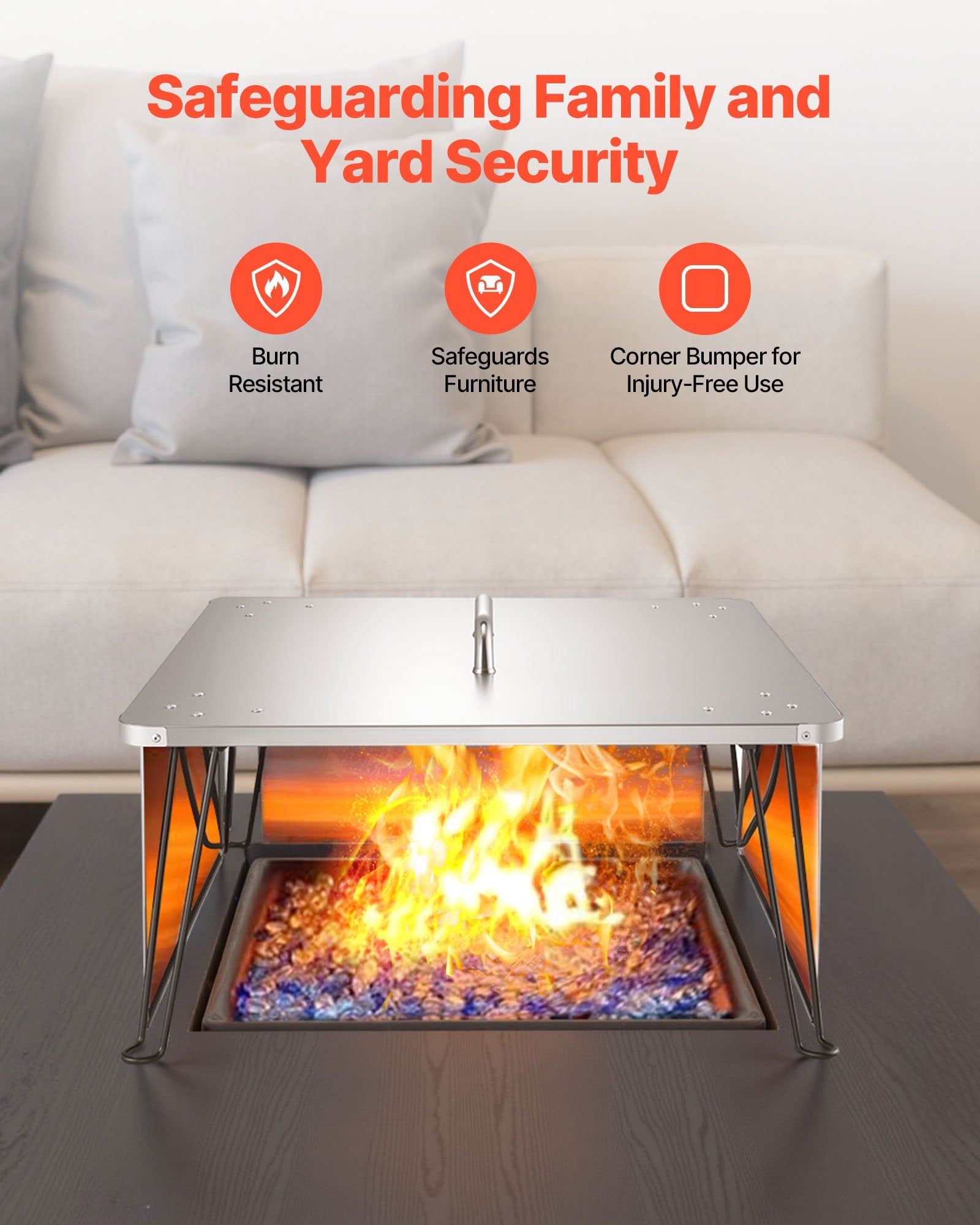 Square Stainless Steel Fire Pit Heat Deflector with Foldable Legs - Outdoor Bonfire Cover for Efficient Heat Distribution, Camping & Wood Burning