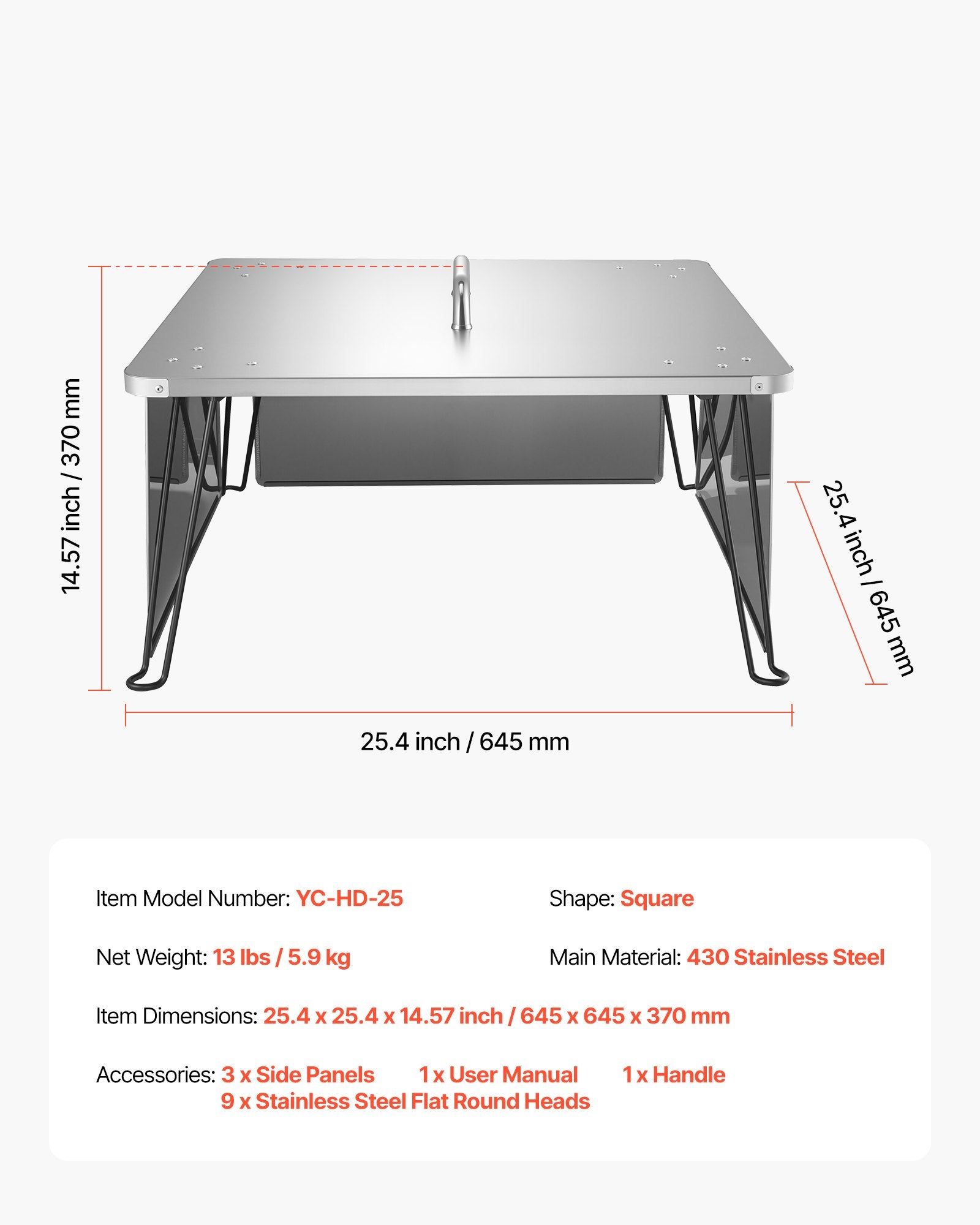 Square Stainless Steel Fire Pit Heat Deflector with Foldable Legs - Outdoor Bonfire Cover for Efficient Heat Distribution, Camping & Wood Burning