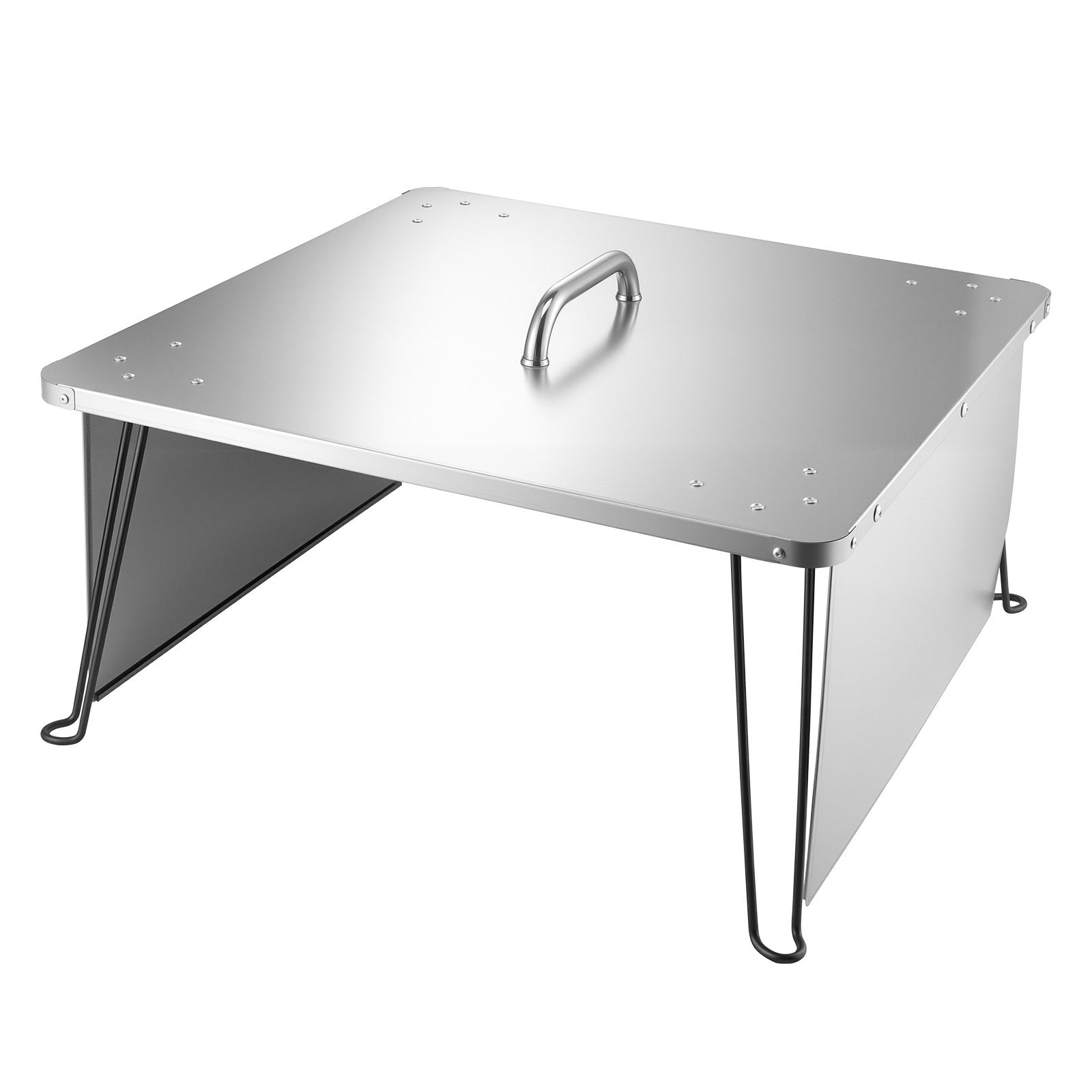Square Stainless Steel Fire Pit Heat Deflector with Foldable Legs - Outdoor Bonfire Cover for Efficient Heat Distribution, Camping & Wood Burning