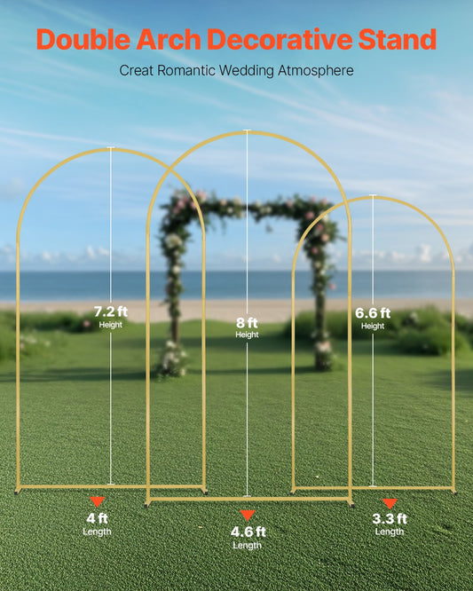 Elegant Gold Wedding Arch Backdrop Stand Set of 3 - Easy-to-Assemble Metal Frame for Celebrations, Birthdays, Holidays, and Events Decor