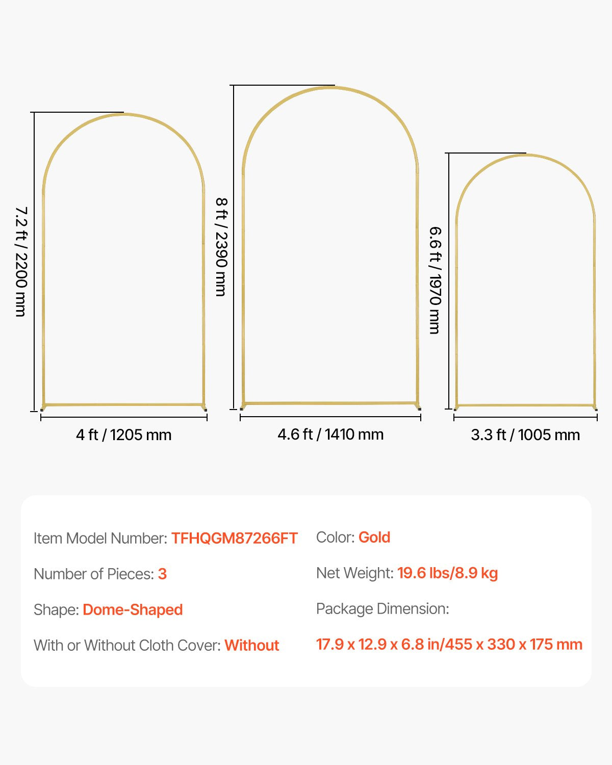 Elegant Gold Wedding Arch Backdrop Stand Set of 3 - Easy-to-Assemble Metal Frame for Celebrations, Birthdays, Holidays, and Events Decor