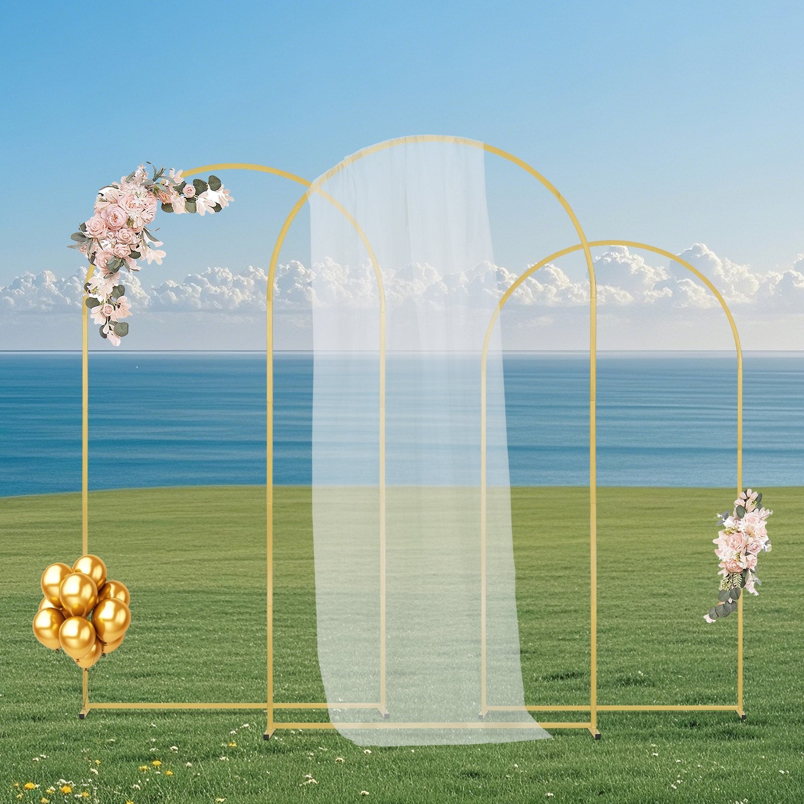 Elegant Gold Wedding Arch Backdrop Stand Set of 3 - Easy-to-Assemble Metal Frame for Celebrations, Birthdays, Holidays, and Events Decor