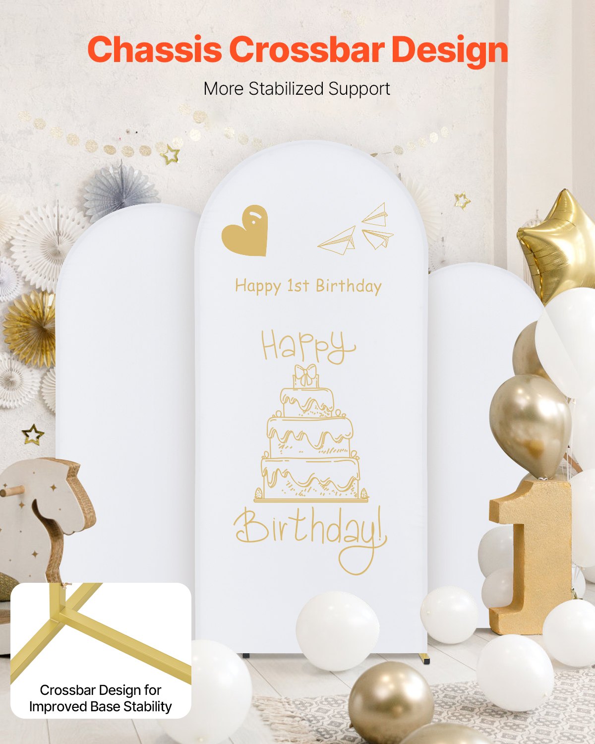 Elegant Gold Wedding Arch Backdrop Stand Set - Easy-to-Assemble Metal Frame with Premium Gauze for Birthdays, Celebrations, Holidays, Versatile Decor