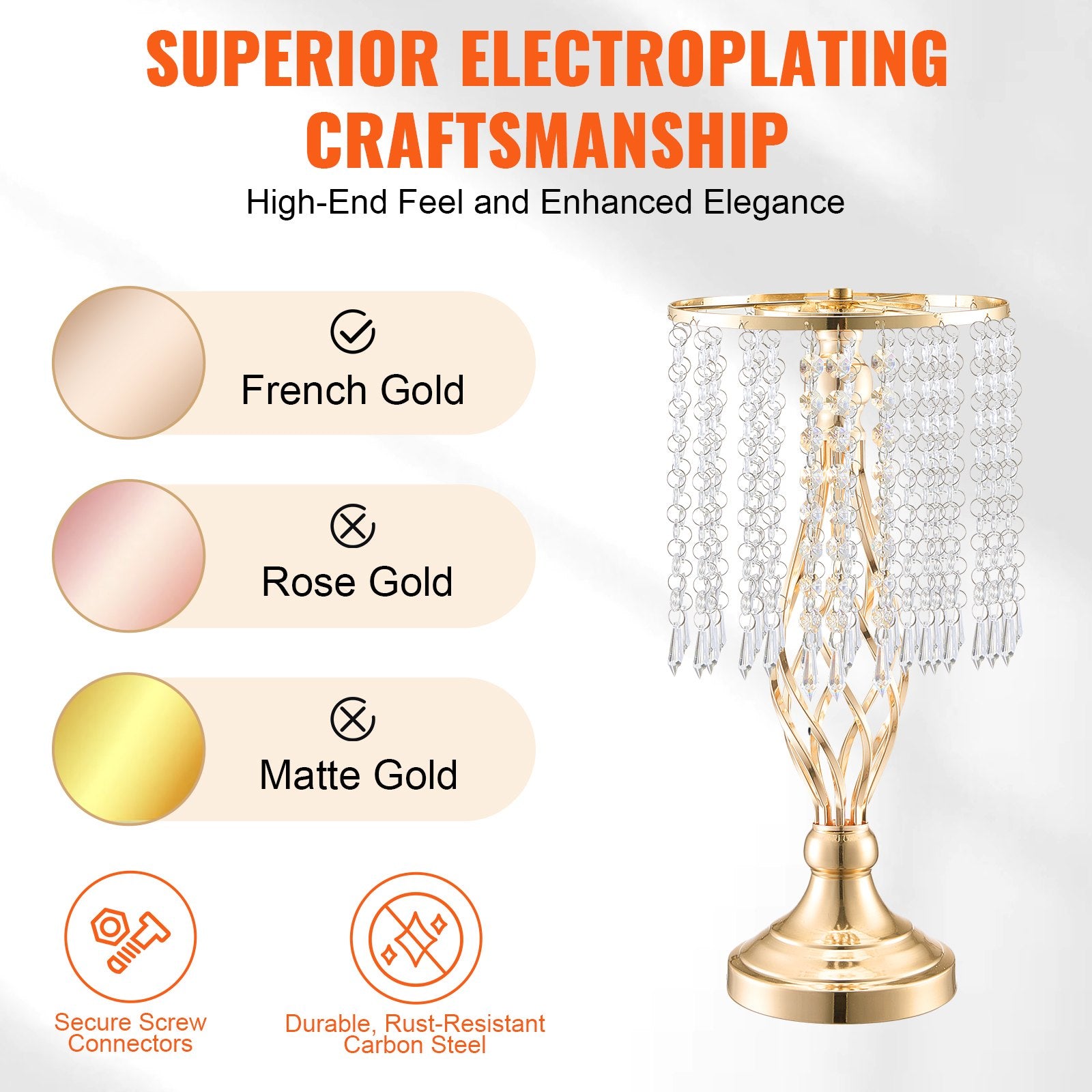 Elegant 20PCS 43cm Gold Crystal Wedding Flower Stands - Metal Centerpiece Vase Holders for Table Decor, Ceremony, Party, Event Display