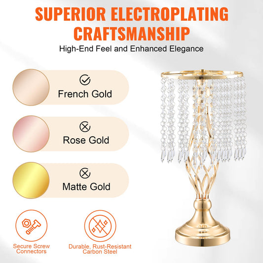 Elegant 20PCS 43cm Gold Crystal Wedding Flower Stands - Metal Centerpiece Vase Holders for Table Decor, Ceremony, Party, Event Display