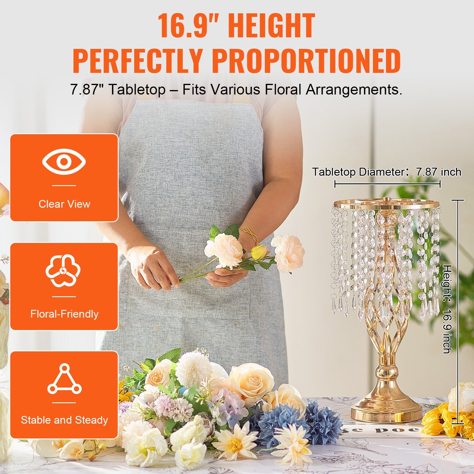 Elegant 20PCS 43cm Gold Crystal Wedding Flower Stands - Metal Centerpiece Vase Holders for Table Decor, Ceremony, Party, Event Display