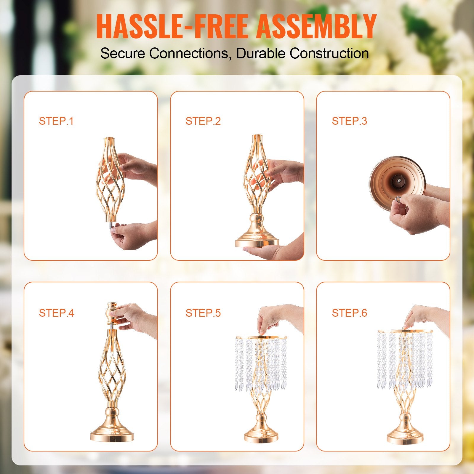 Elegant 20PCS 43cm Gold Crystal Wedding Flower Stands - Metal Centerpiece Vase Holders for Table Decor, Ceremony, Party, Event Display