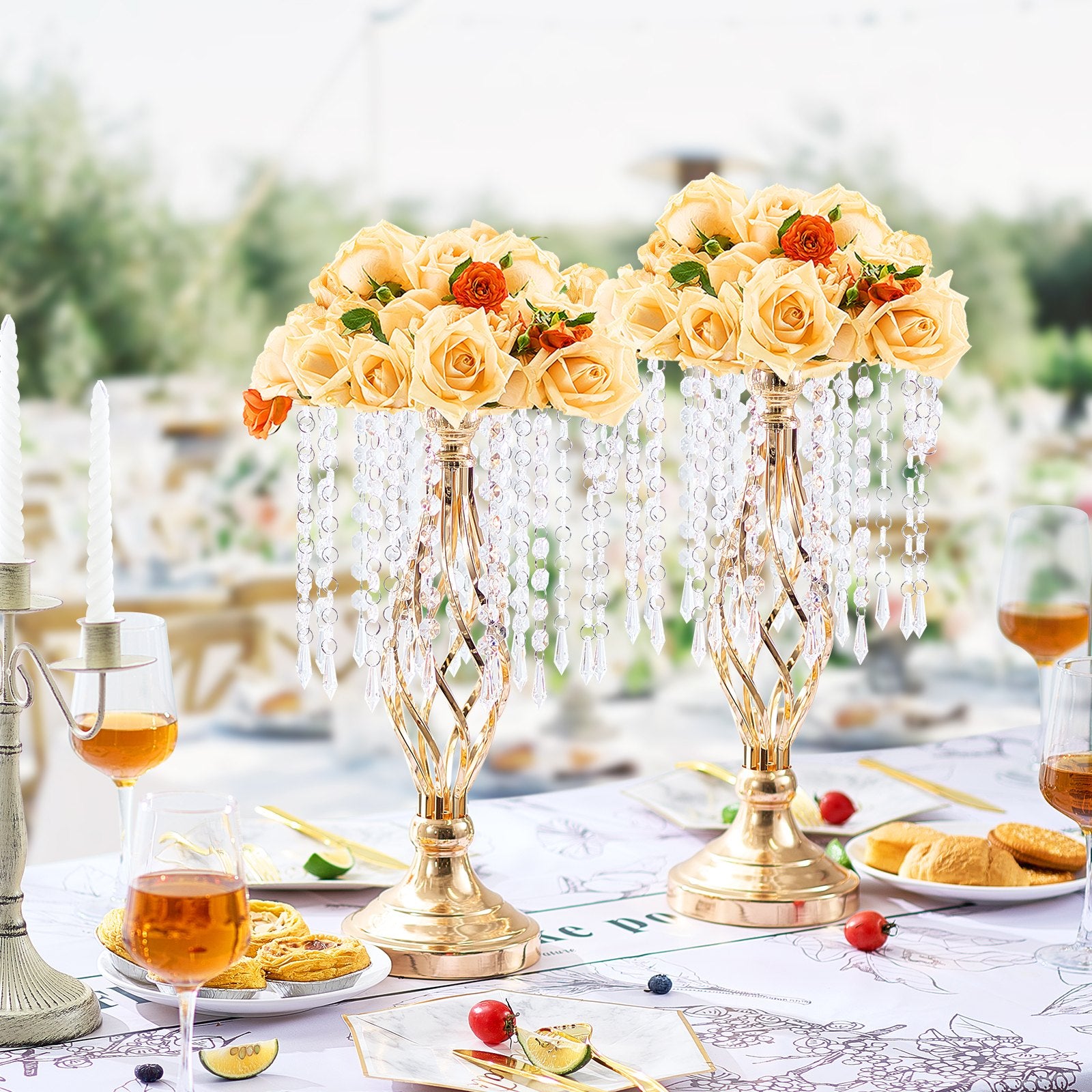 Elegant 20PCS 43cm Gold Crystal Wedding Flower Stands - Metal Centerpiece Vase Holders for Table Decor, Ceremony, Party, Event Display