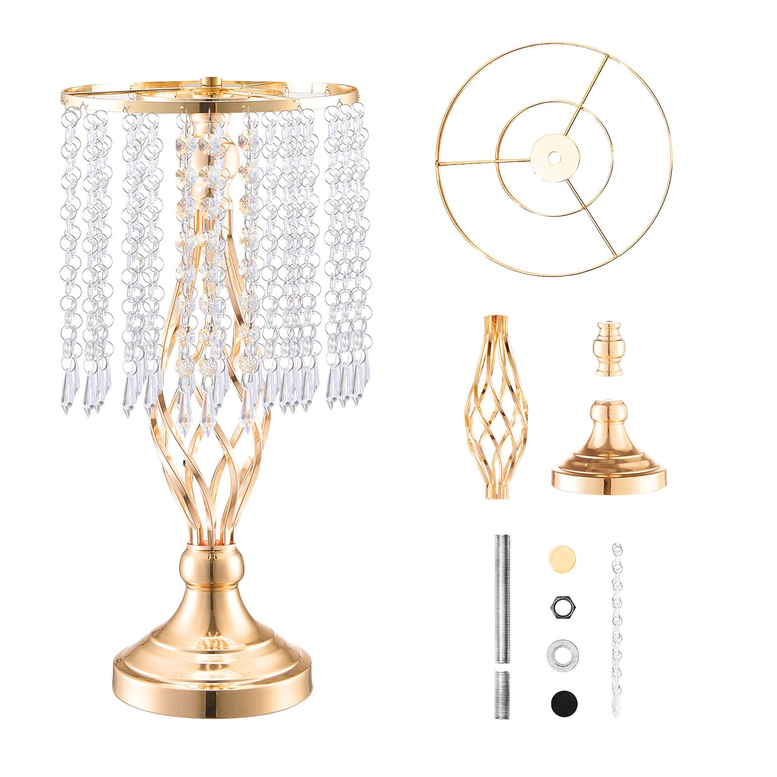 Elegant 20PCS 43cm Gold Crystal Wedding Flower Stands - Metal Centerpiece Vase Holders for Table Decor, Ceremony, Party, Event Display