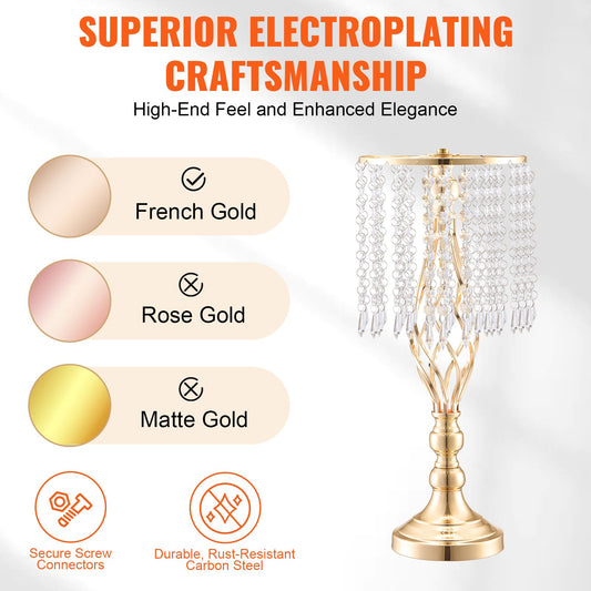 12PCS 19.3” Tall Gold Metal Crystal Wedding Flower Stand, Elegant Centerpiece Vase for Table Decor, Parties, Ceremonies, and Events