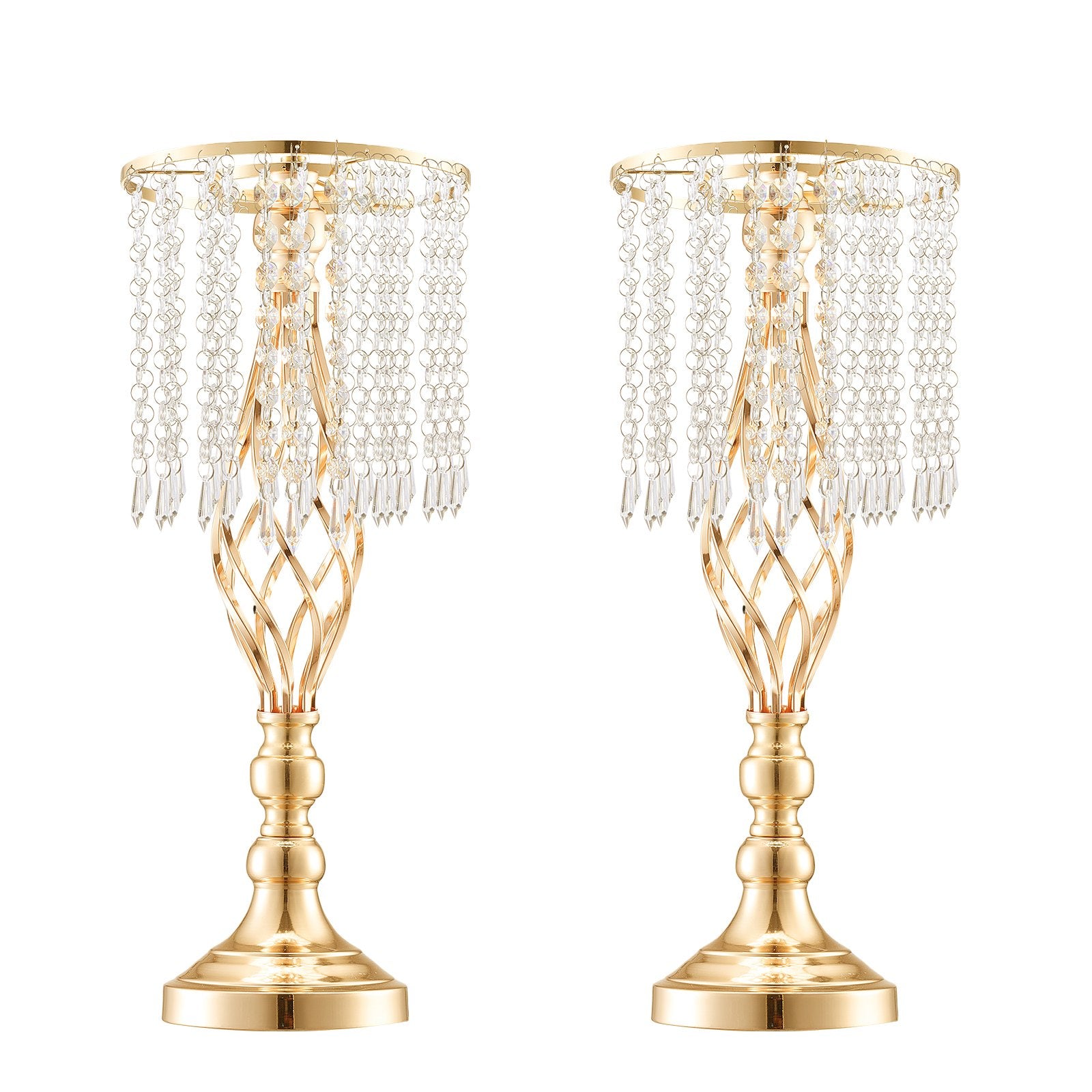 12PCS 19.3” Tall Gold Metal Crystal Wedding Flower Stand, Elegant Centerpiece Vase for Table Decor, Parties, Ceremonies, and Events