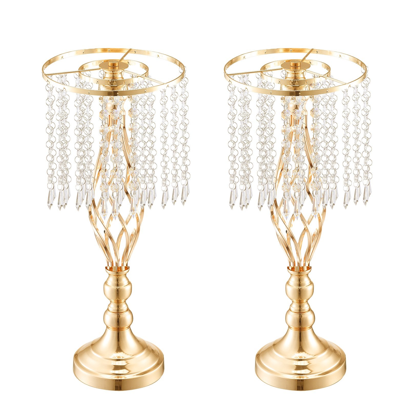 12PCS 19.3” Tall Gold Metal Crystal Wedding Flower Stand, Elegant Centerpiece Vase for Table Decor, Parties, Ceremonies, and Events