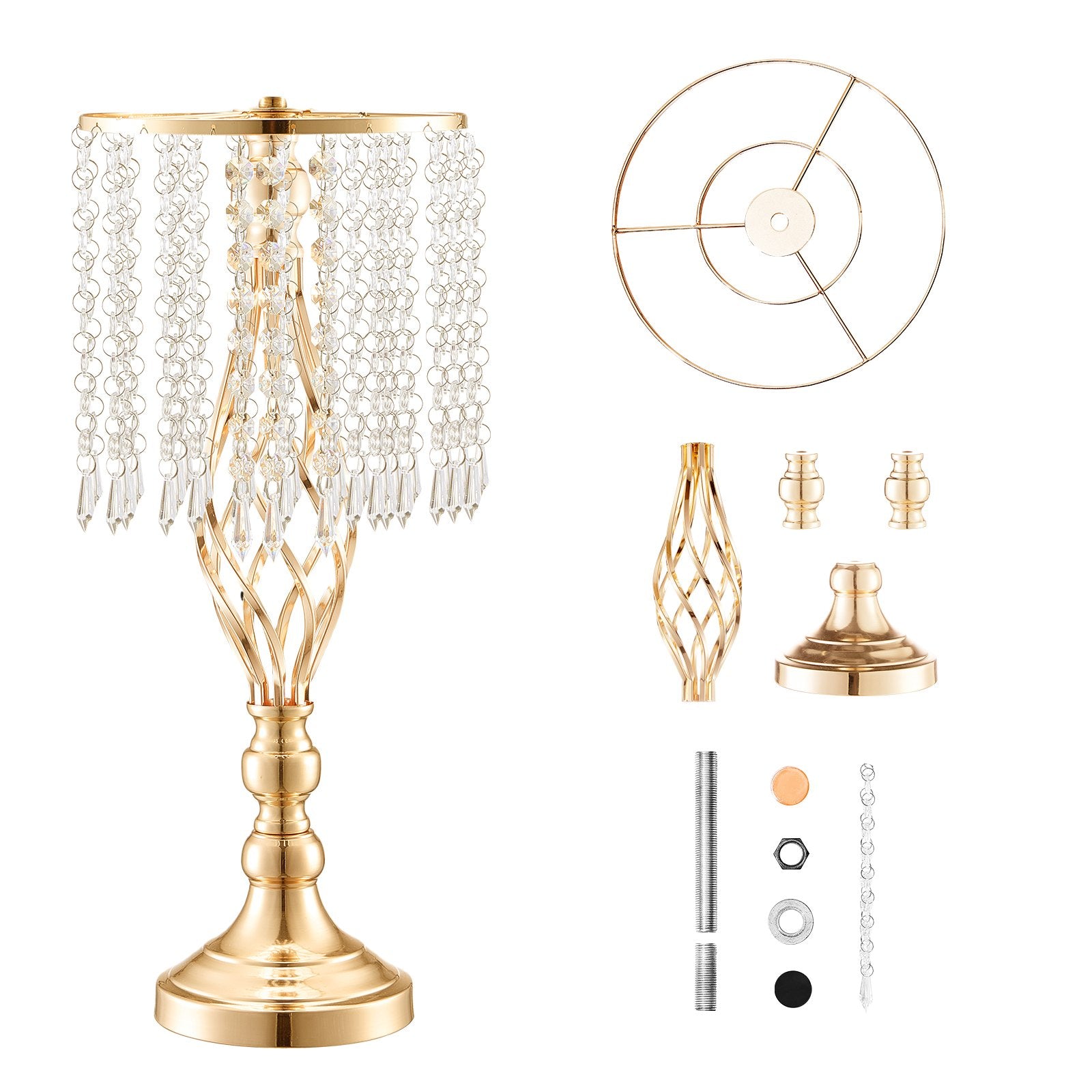 12PCS 19.3” Tall Gold Metal Crystal Wedding Flower Stand, Elegant Centerpiece Vase for Table Decor, Parties, Ceremonies, and Events