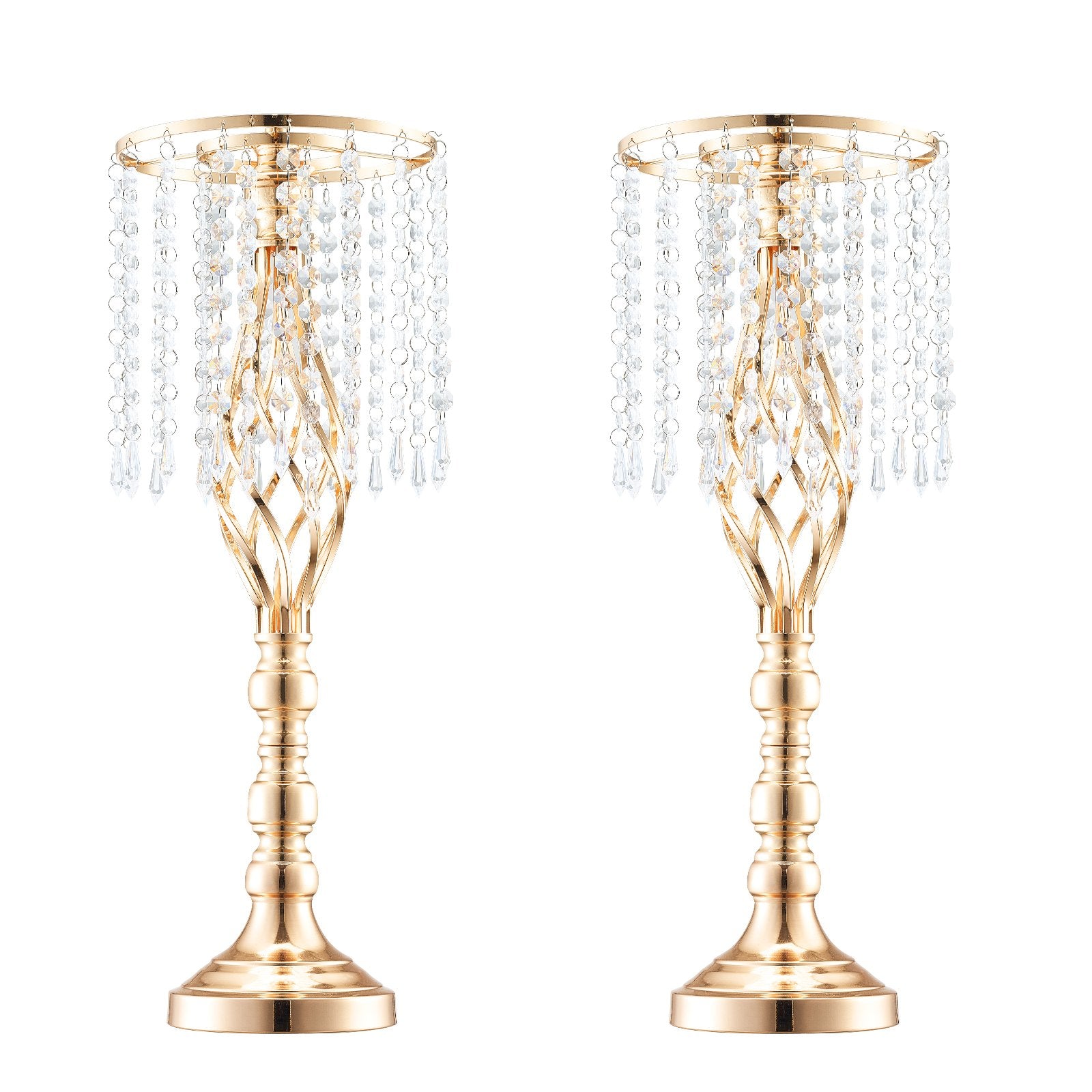 Elegant 21.65” Tall Gold Crystal Flower Stand Set of 2 - Perfect Metal Centerpiece Vase for Wedding, Party, Ceremony & Event Decor