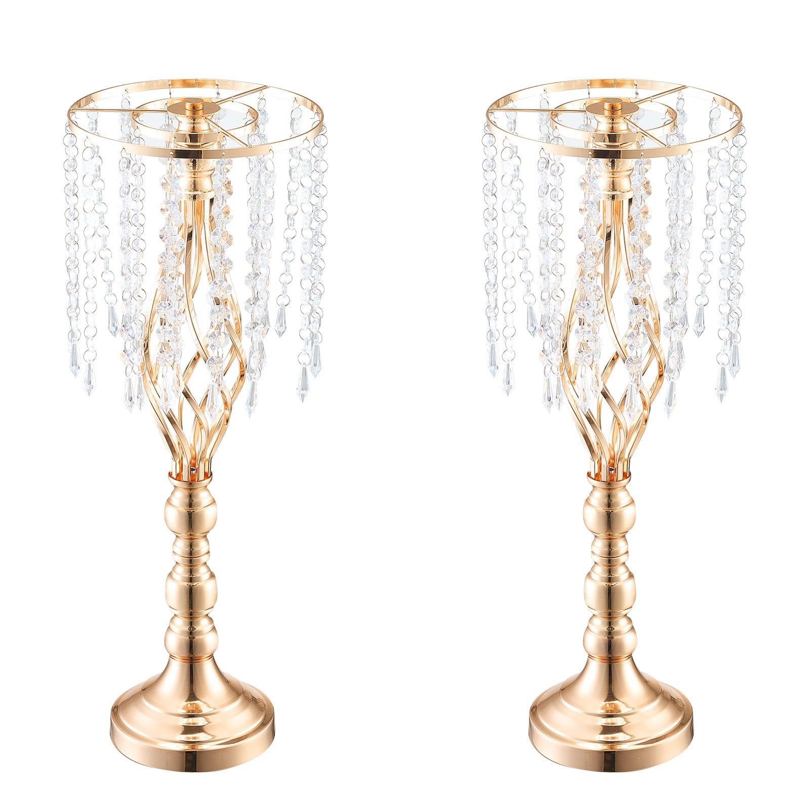Elegant 21.65” Tall Gold Crystal Flower Stand Set of 2 - Perfect Metal Centerpiece Vase for Wedding, Party, Ceremony & Event Decor
