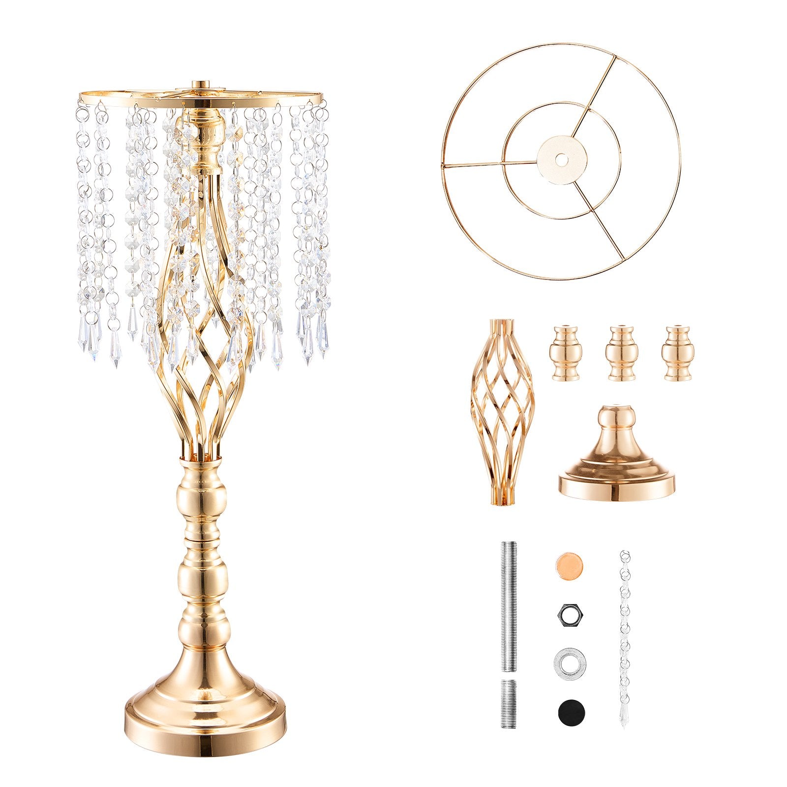 Elegant 21.65” Tall Gold Crystal Flower Stand Set of 2 - Perfect Metal Centerpiece Vase for Wedding, Party, Ceremony & Event Decor