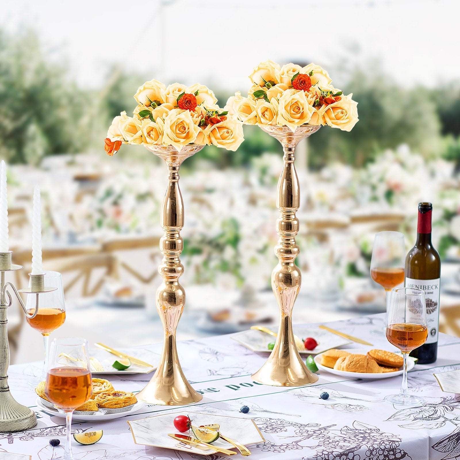 Set of 24 Gold Metal Flower Vases - 19.7” Tall Centerpiece Stands for Weddings, Birthdays, Anniversaries, Event Table Decor Display