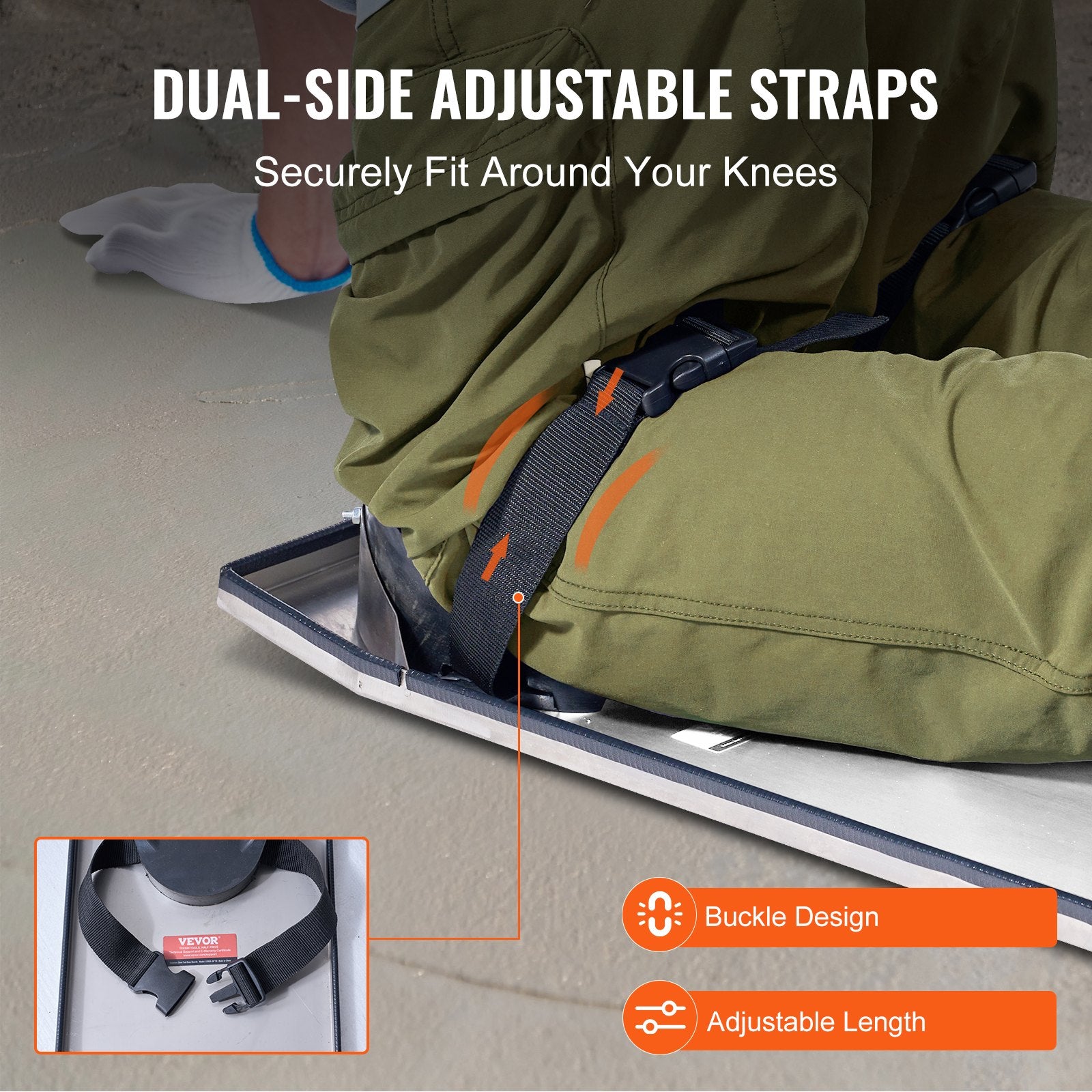 Stainless Steel Concrete Knee Boards with EVA Pads & Straps - 28"x8" Sliders for Cement Finishing, Durable & Lightweight Construction