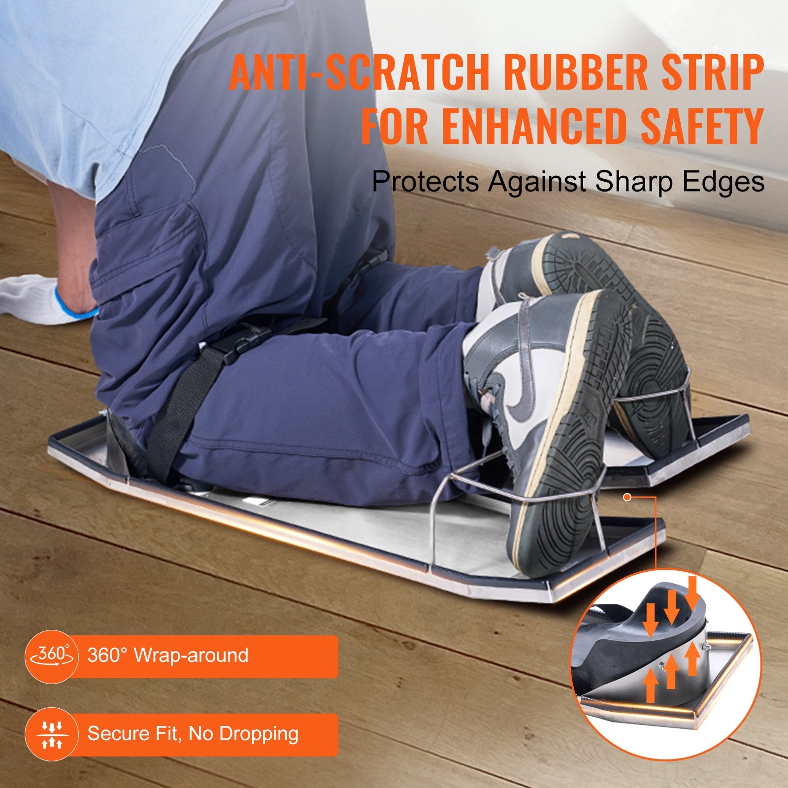 Stainless Steel Concrete Knee Boards with EVA Pads & Straps - 28"x8" Sliders for Cement Finishing, Durable & Lightweight Construction