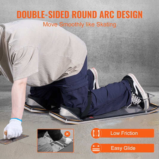 Stainless Steel Concrete Knee Boards, 30"x10" Sliders with Pads & Straps for Cement Finishing, Durable & Portable Construction Tools