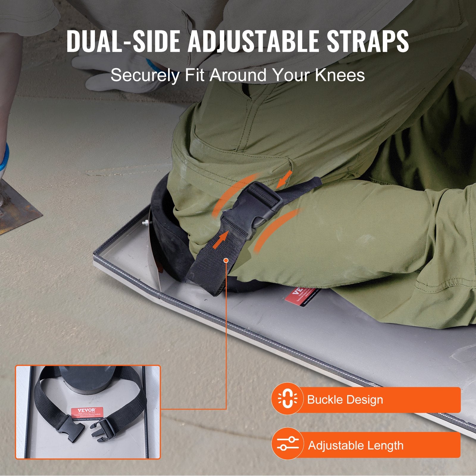 Stainless Steel Concrete Knee Boards, 30"x10" Sliders with Pads & Straps for Cement Finishing, Durable & Portable Construction Tools