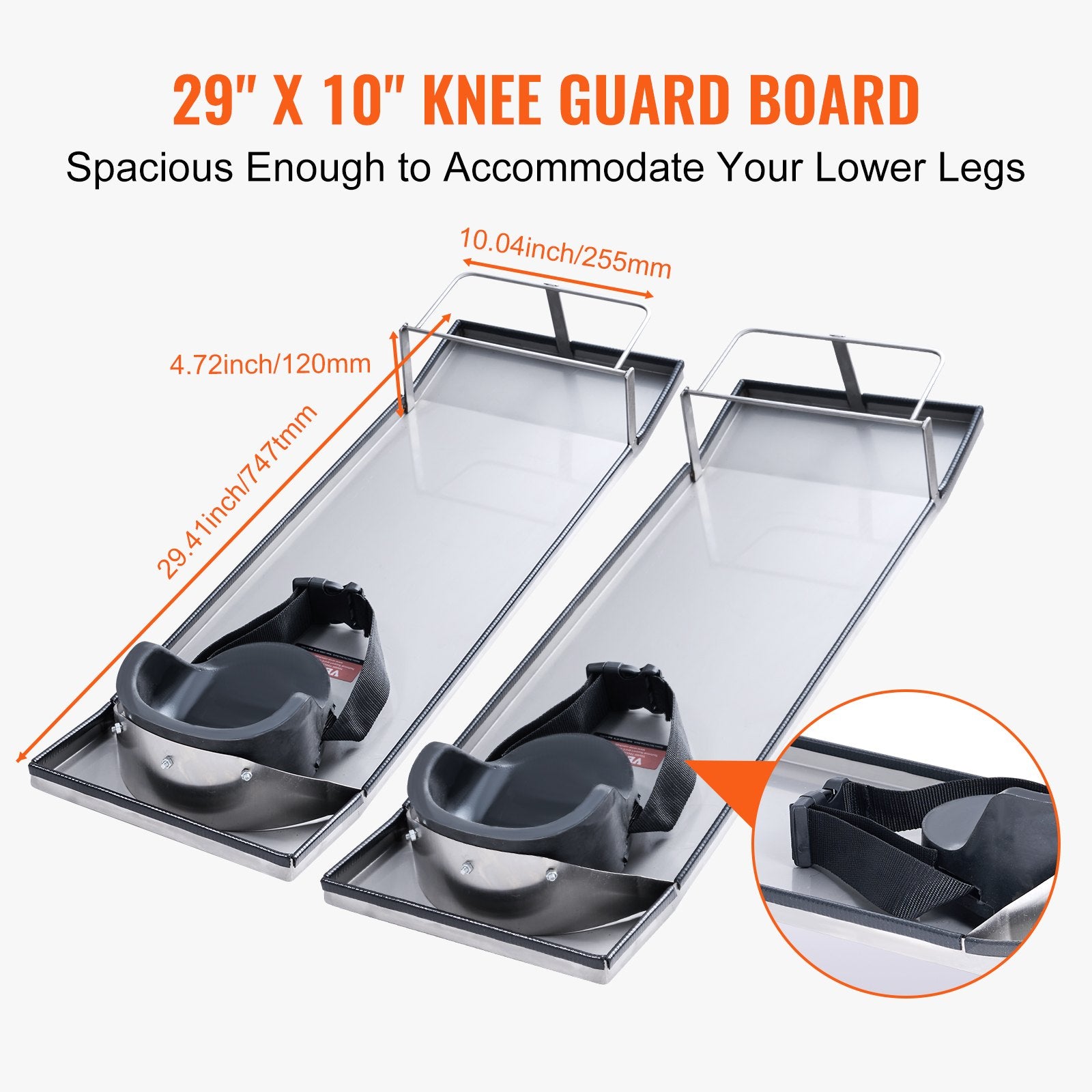 Stainless Steel Concrete Knee Boards, 30"x10" Sliders with Pads & Straps for Cement Finishing, Durable & Portable Construction Tools