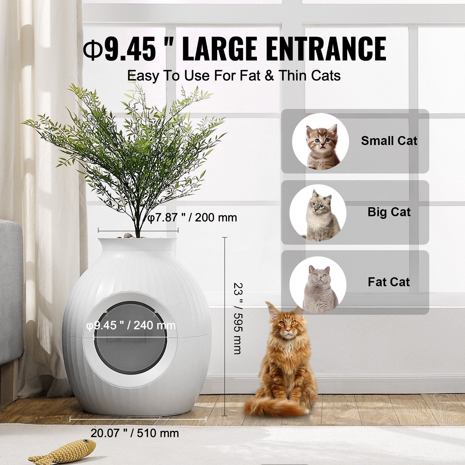 Sophisticated Plant-Inspired Cat Litter Box with Smart Odor Control, Large Hidden Entry, Lighting, and Durable Design for Home or Patio