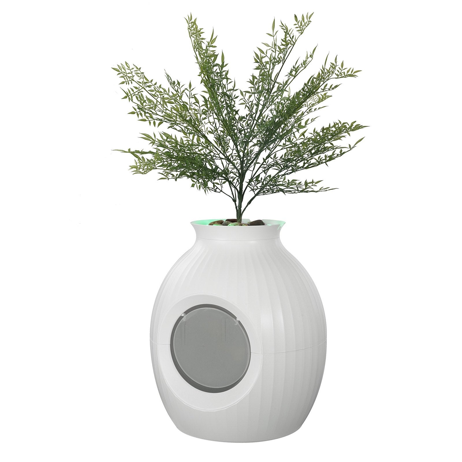 Sophisticated Plant-Inspired Cat Litter Box with Smart Odor Control, Large Hidden Entry, Lighting, and Durable Design for Home or Patio