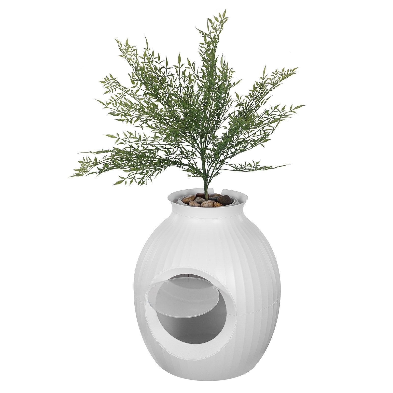 Sophisticated Plant-Inspired Cat Litter Box with Smart Odor Control, Large Hidden Entry, Lighting, and Durable Design for Home or Patio