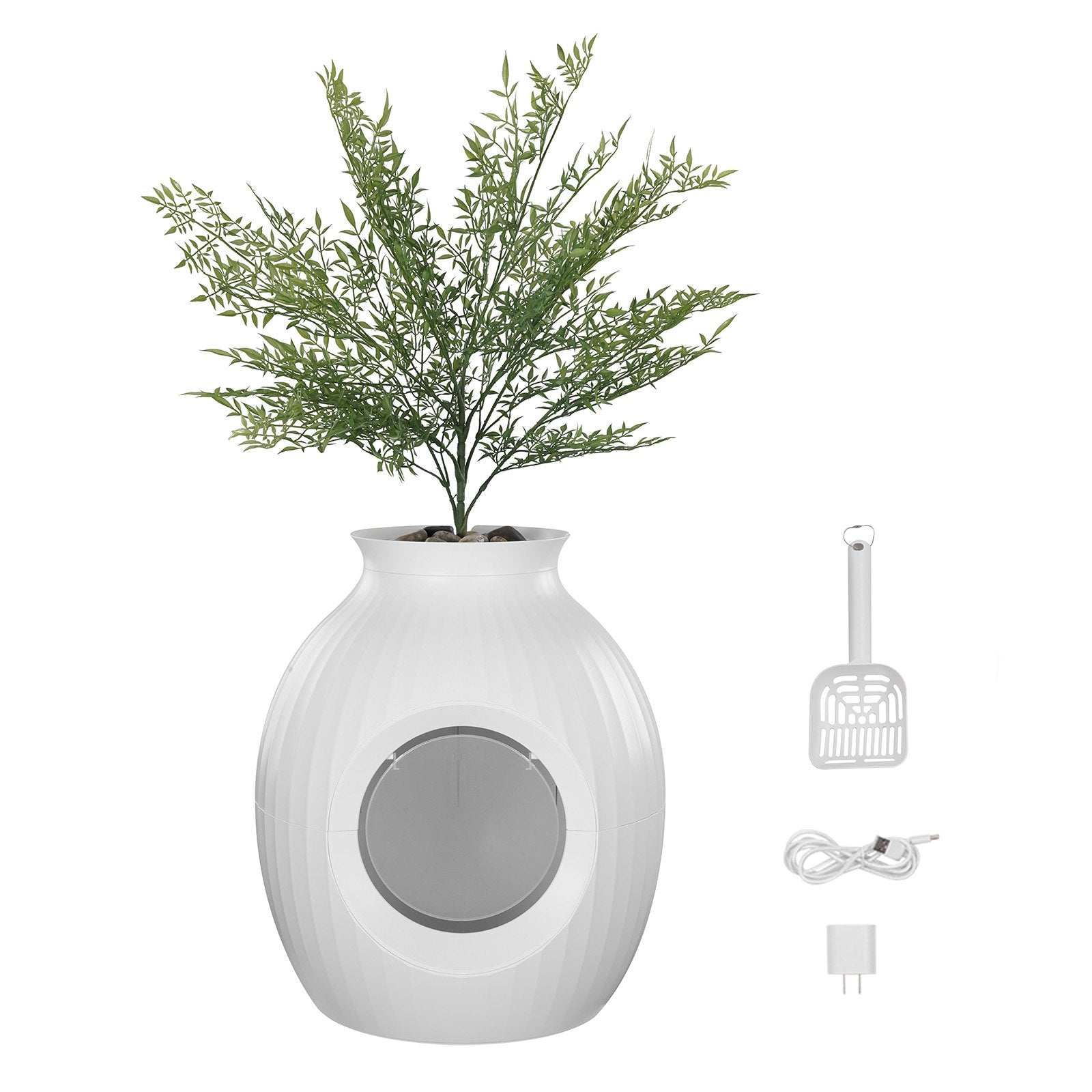 Sophisticated Plant-Inspired Cat Litter Box with Smart Odor Control, Large Hidden Entry, Lighting, and Durable Design for Home or Patio
