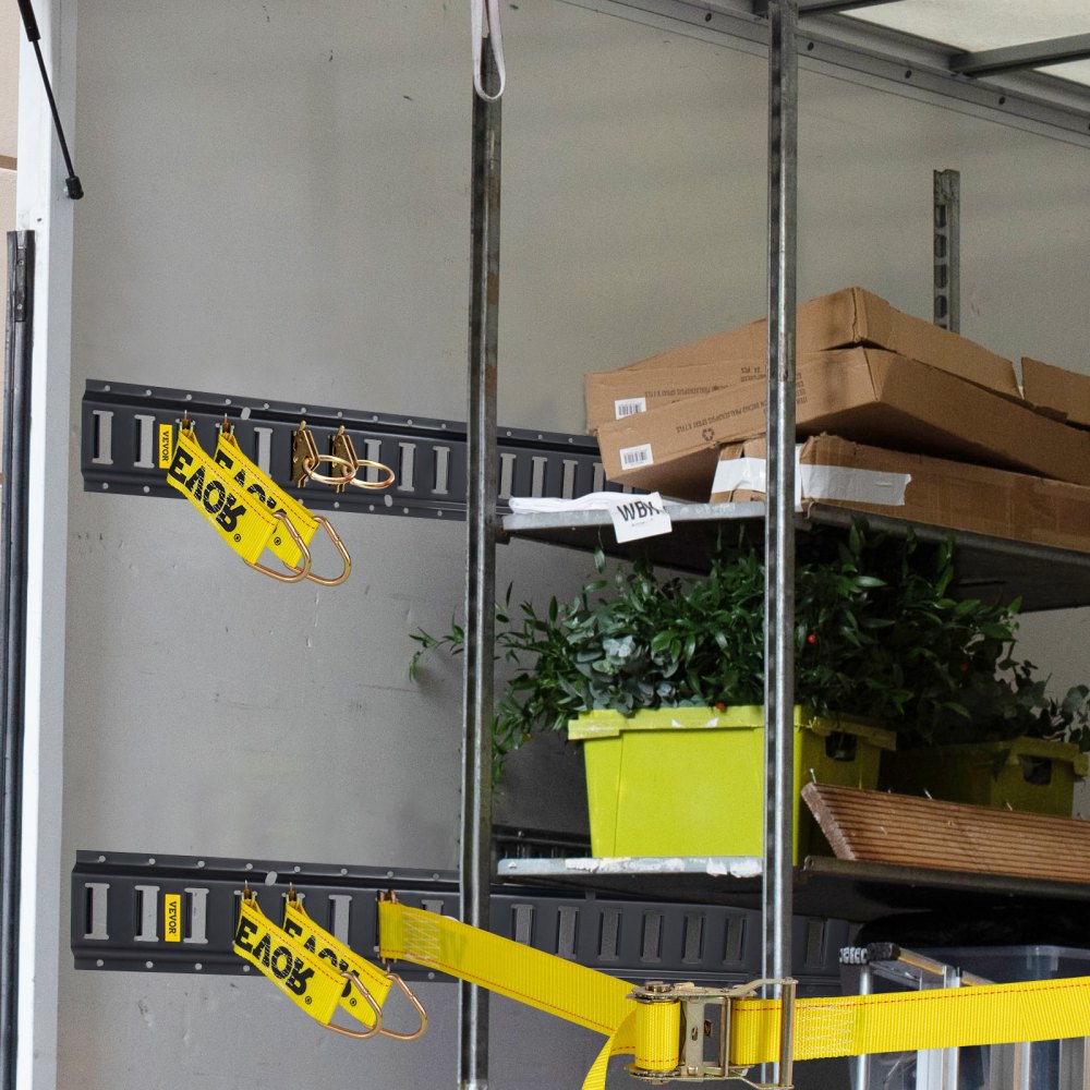 VEVOR E Track Tie-Down Rail Kit, 30PCS 5FT E-Tracks Set Includes 4 Steel Rails & 2 Single Slot & 8 O Rings & 8 Tie-Offs w/ D-Ring & 8 End Caps, Securing Accessories for Cargo, Motorcycles, and Bikes